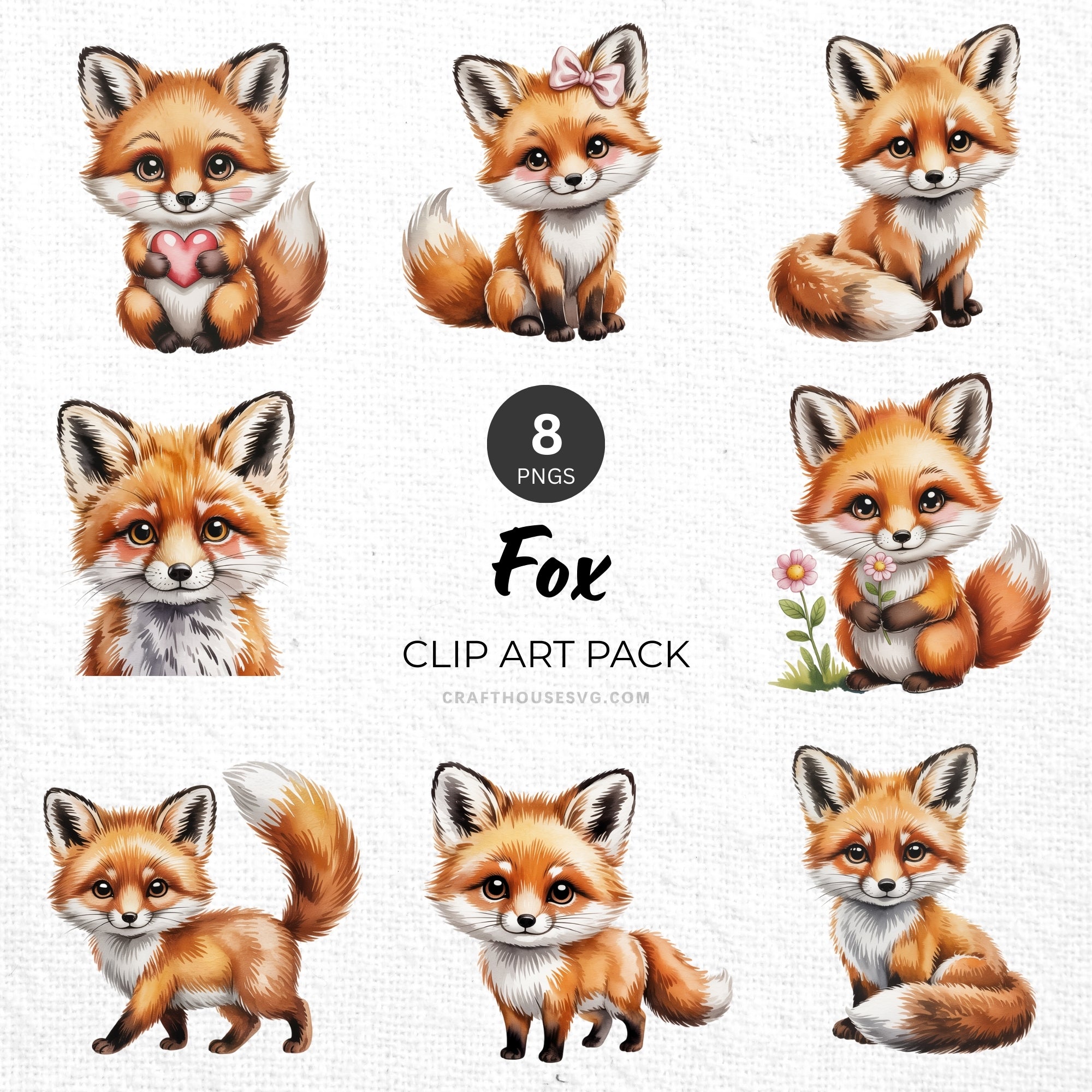 Fox Clipart Pack Sublimation Bundle PNG - Craft House SVG