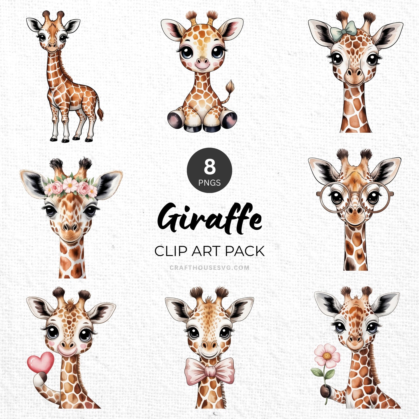 Giraffe Clipart Pack Sublimation Bundle PNG