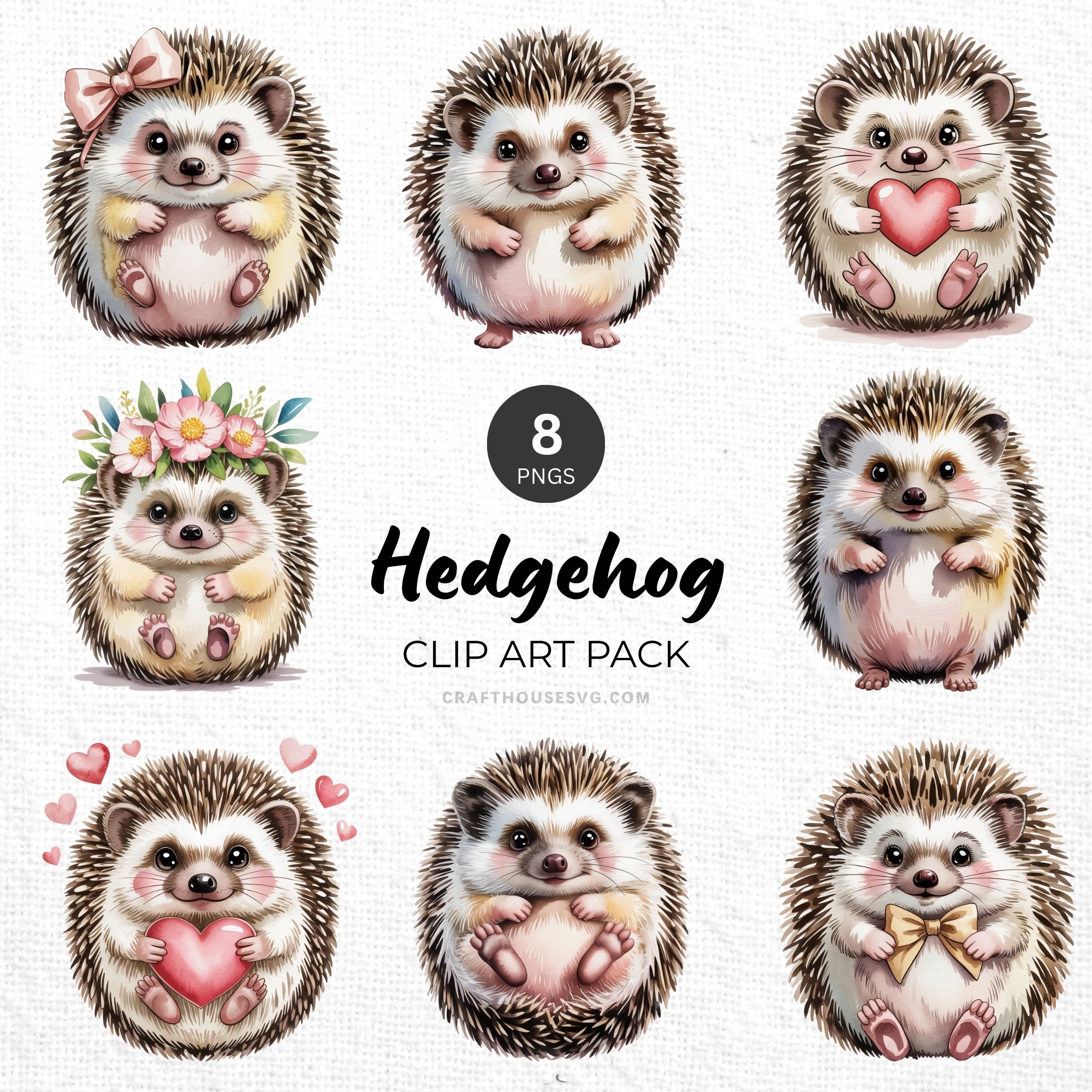 Hedgehog Clipart Pack Sublimation Bundle PNG - Craft House SVG