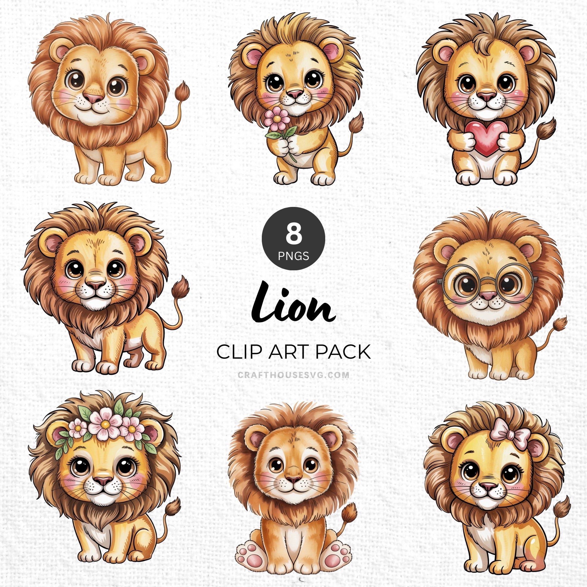 Lion Clipart Pack Sublimation Bundle PNG - Craft House SVG