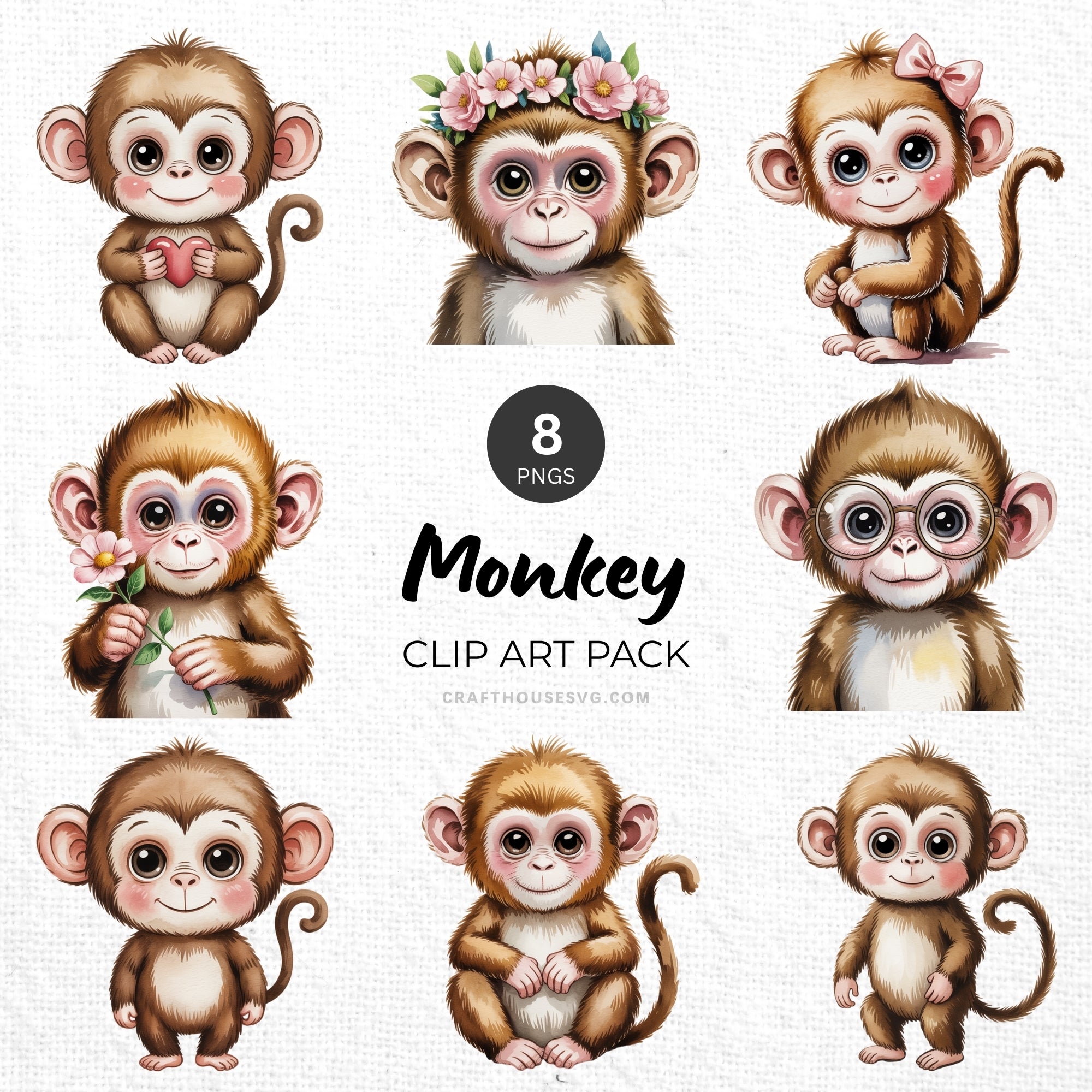 Monkey Clipart Pack Sublimation Bundle PNG - Craft House SVG