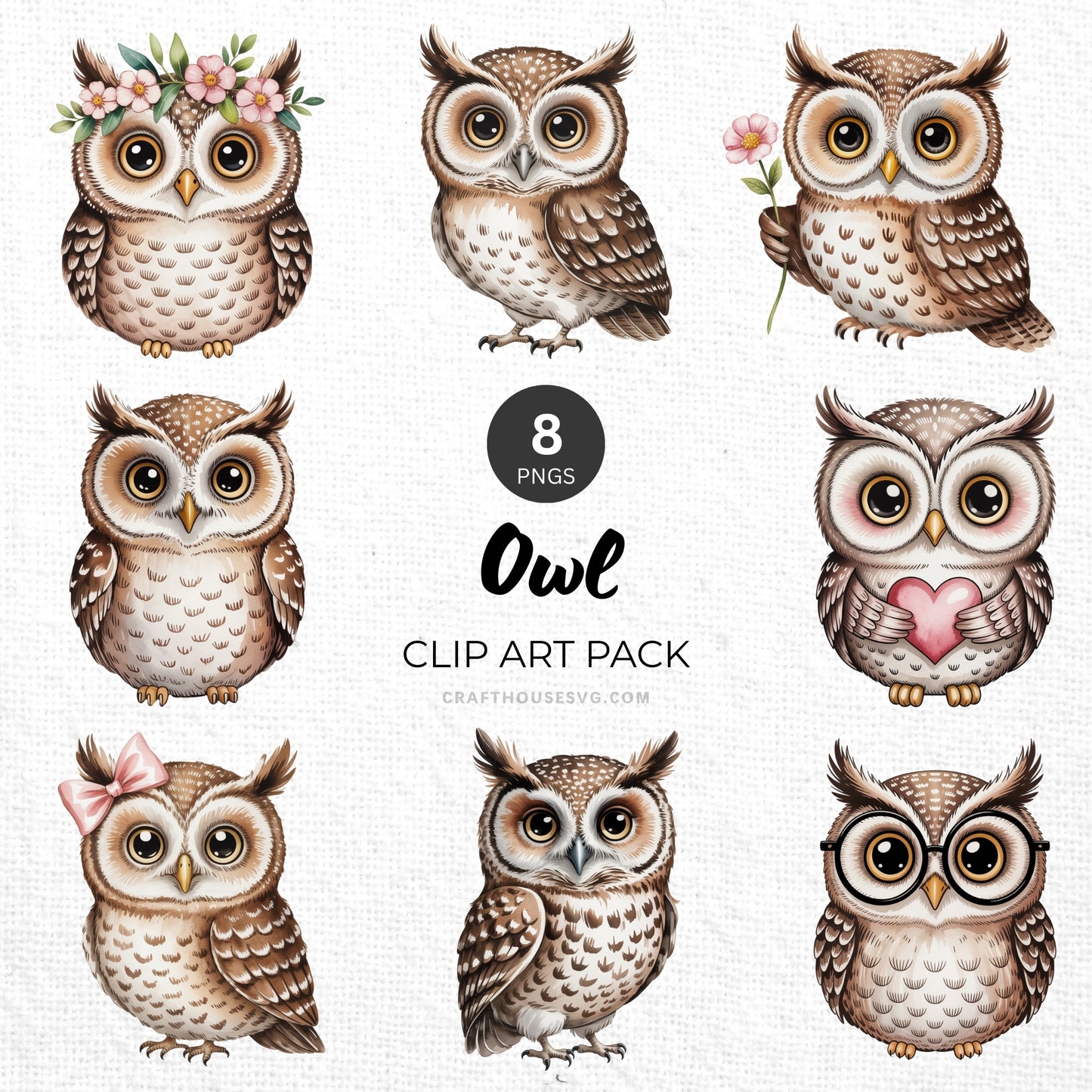 Owl Clipart Pack Sublimation Bundle PNG