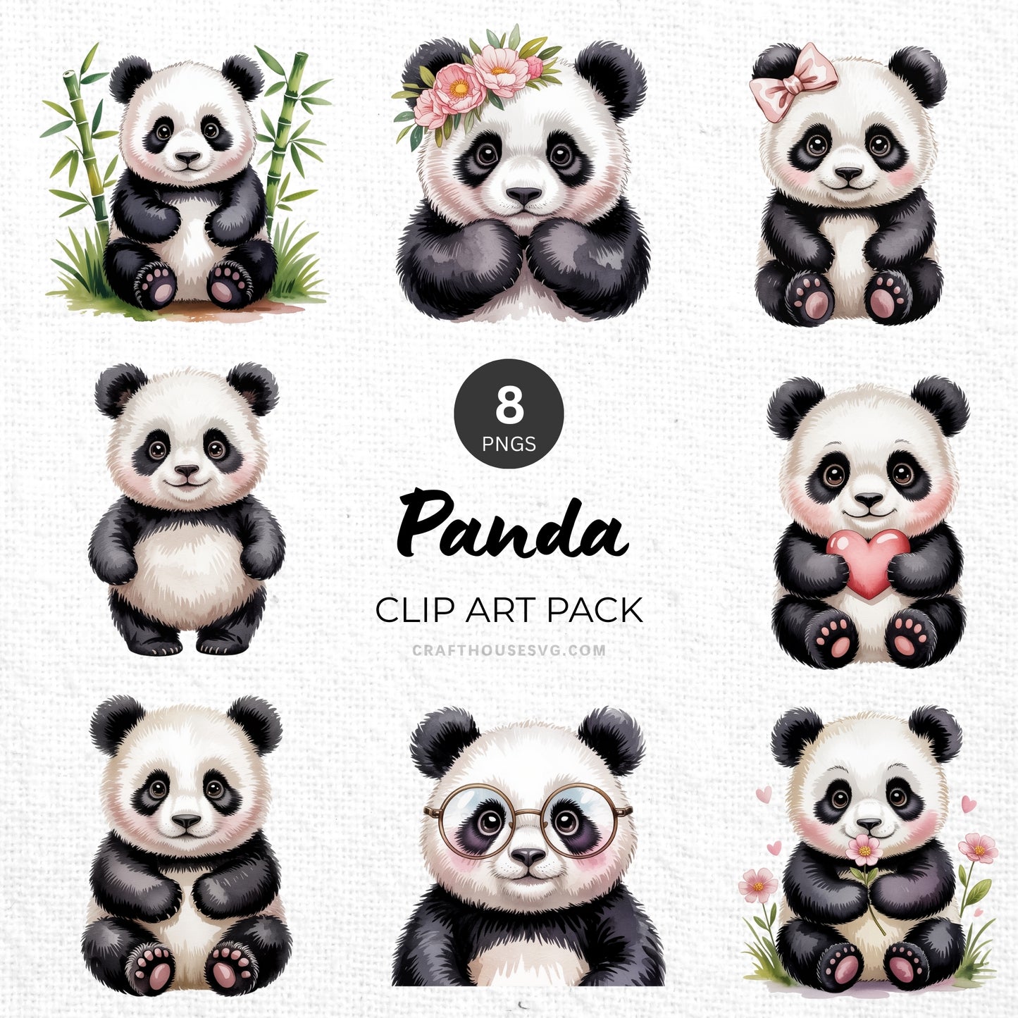 Panda Clipart Pack Sublimation Bundle PNG