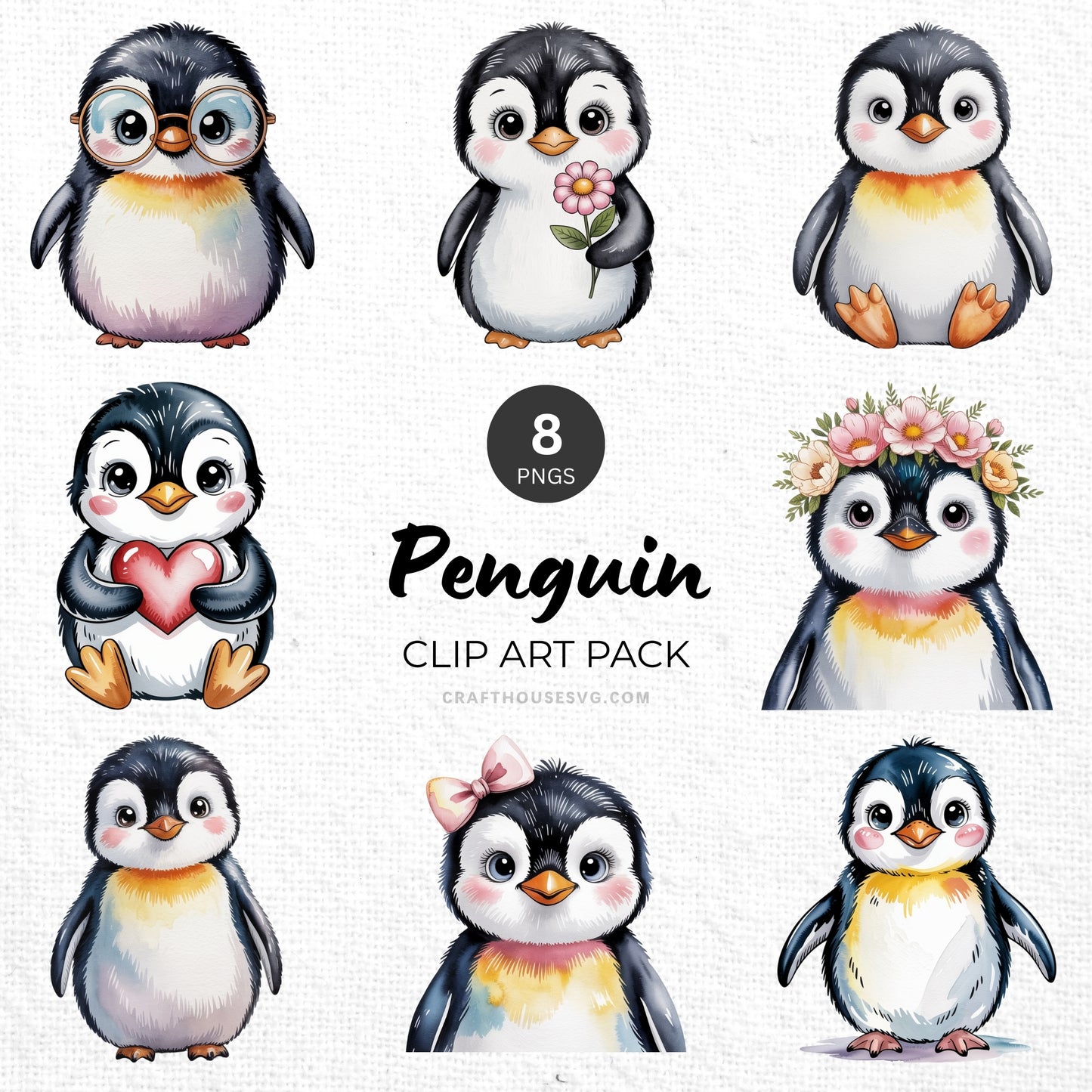 Penguin Clipart Pack Sublimation Bundle PNG
