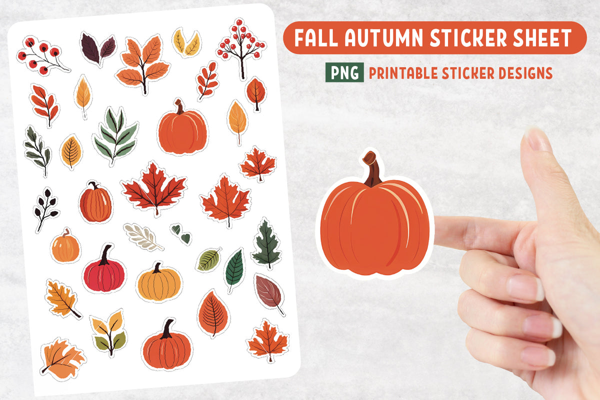 Pumpkin and Fall Leaves Sticker Sheet