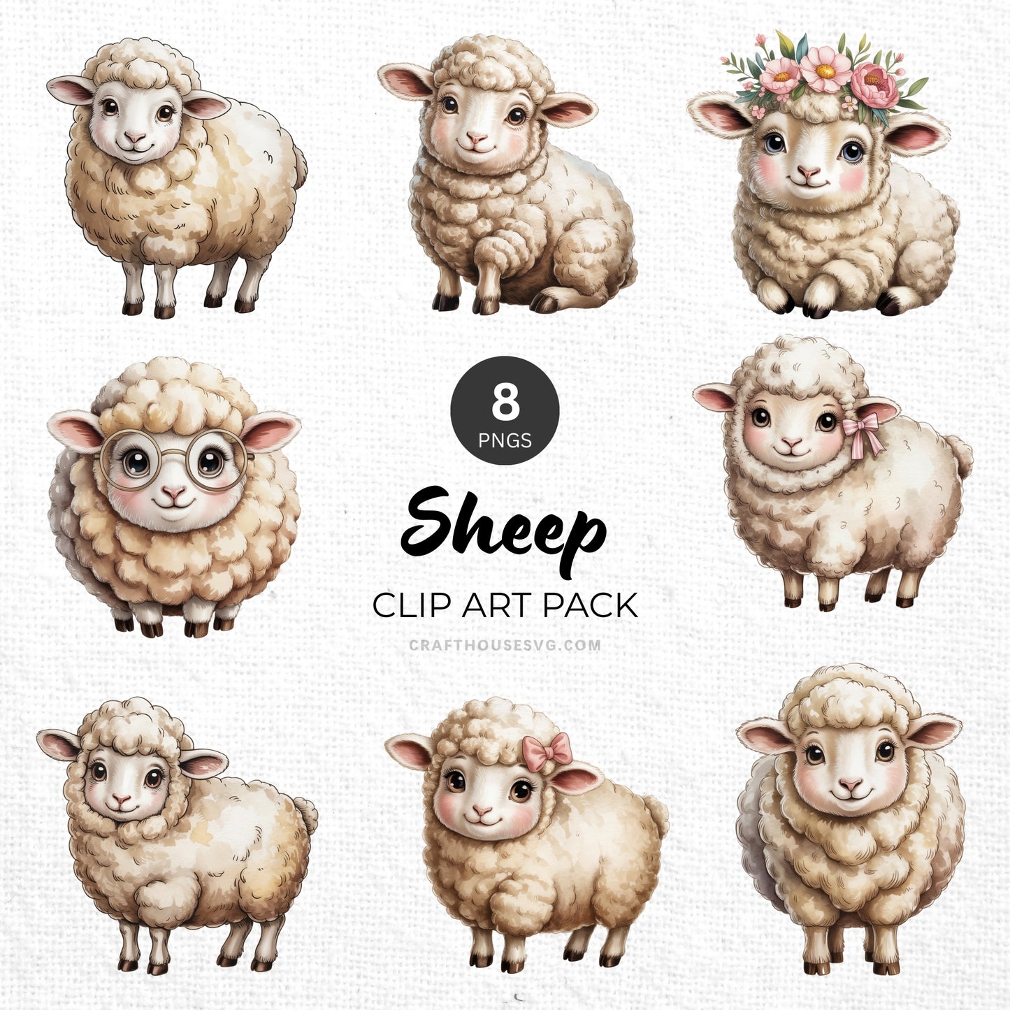 Sheep Clipart Pack Sublimation Bundle PNG