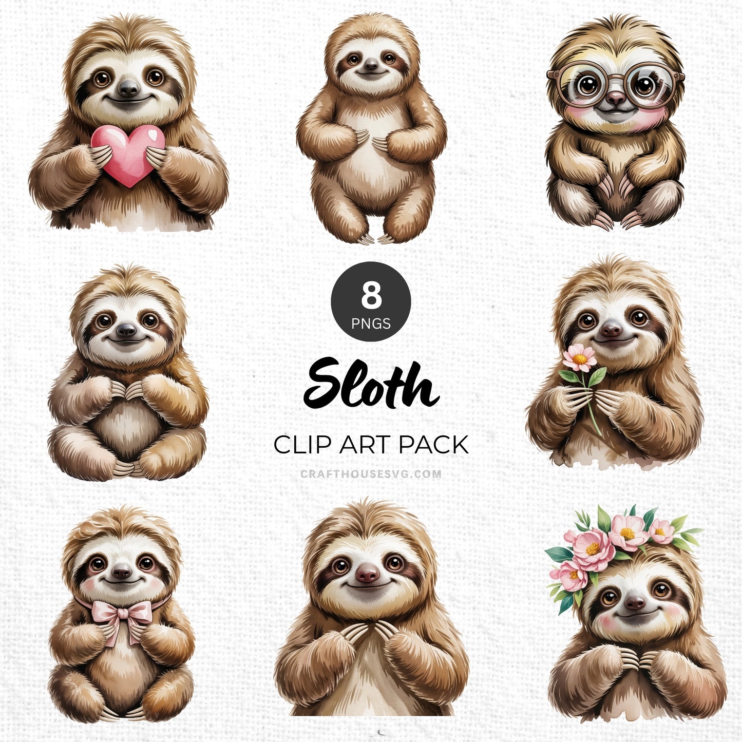 Sloth Clipart Pack Sublimation Bundle PNG