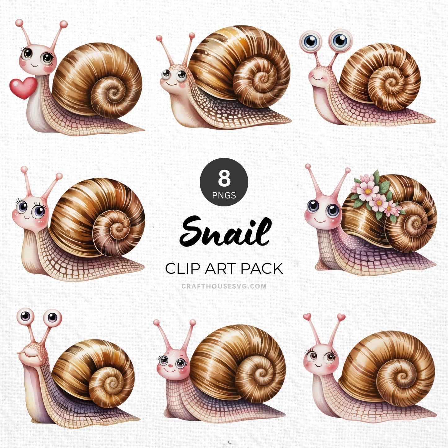Snail Clipart Pack Sublimation Bundle PNG