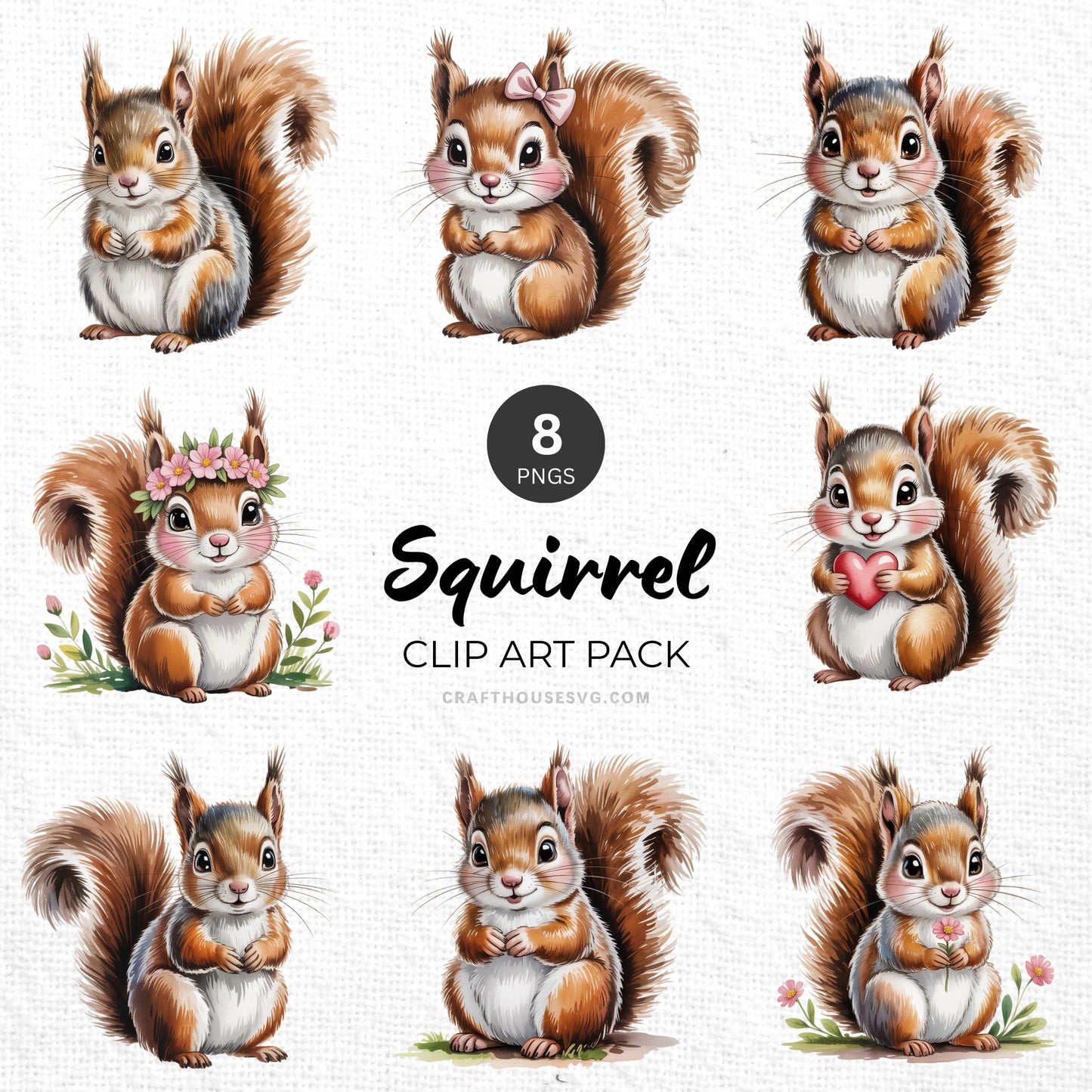 Squirrel Clipart Pack Sublimation Bundle PNG