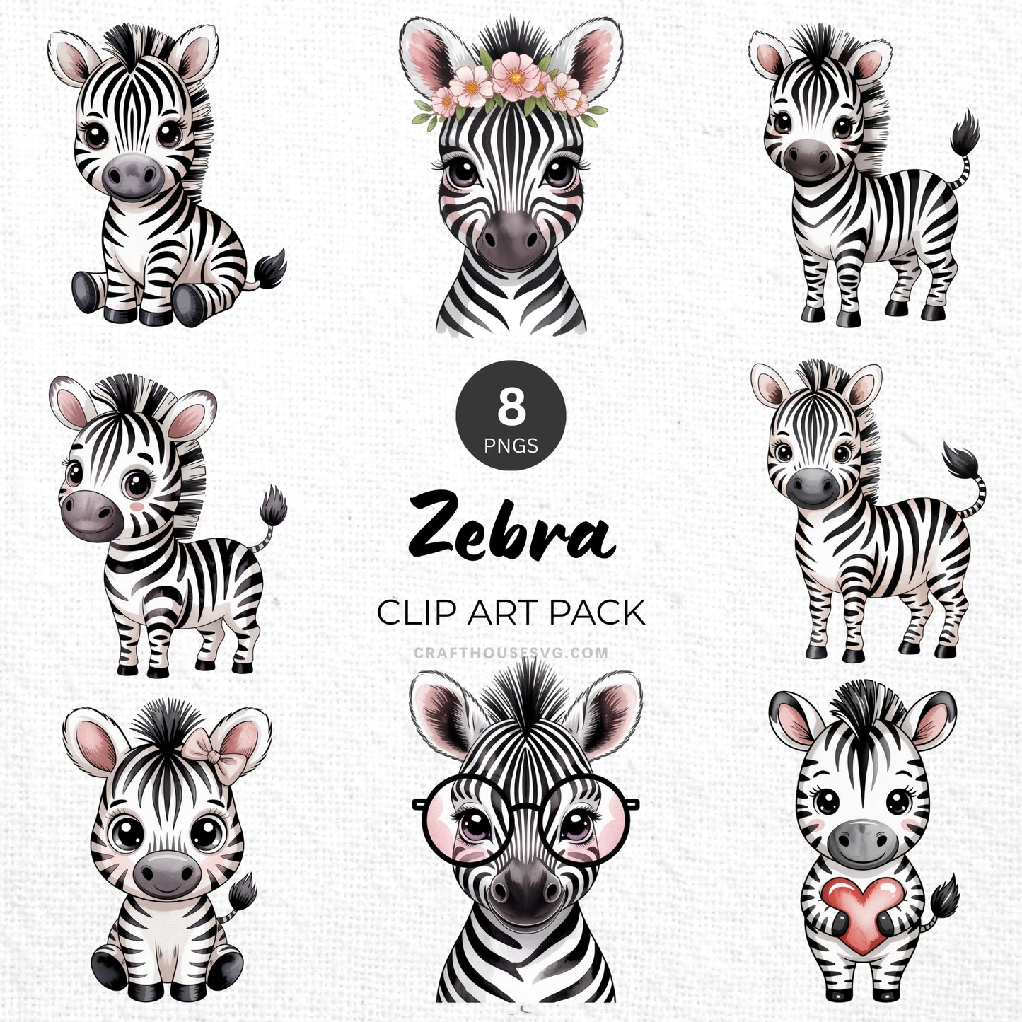 Zebra Clipart Pack Sublimation Bundle PNG