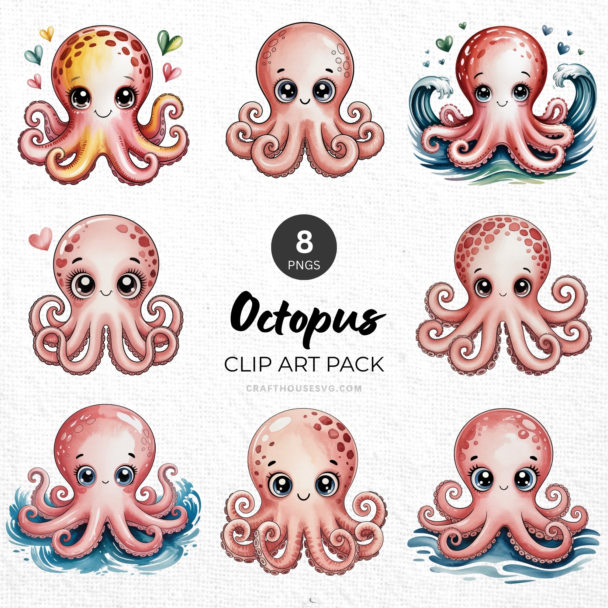 Octopus Clipart Pack Sublimation Bundle PNG - Craft House SVG