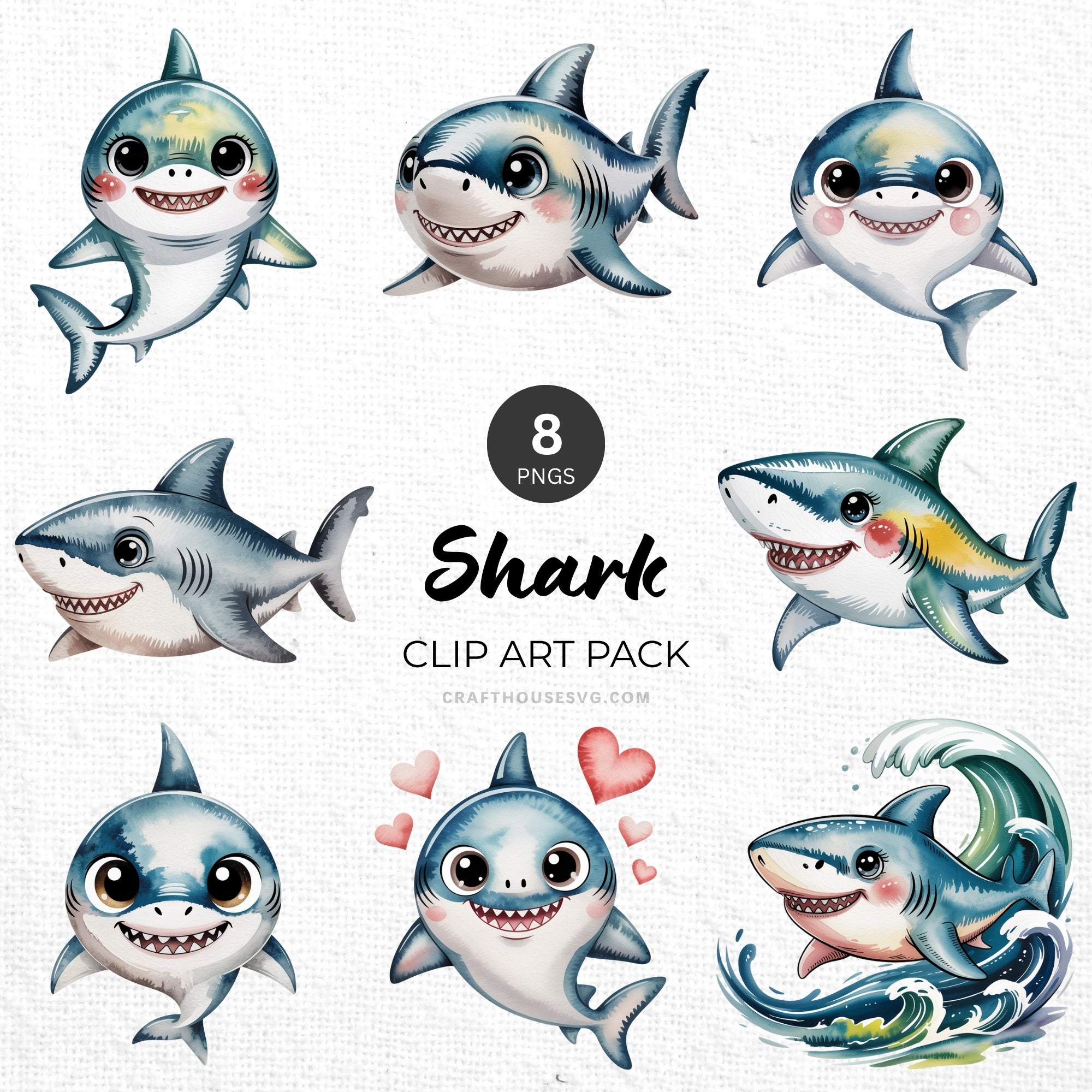 Shark Clipart Pack Sublimation Bundle PNG - Craft House SVG