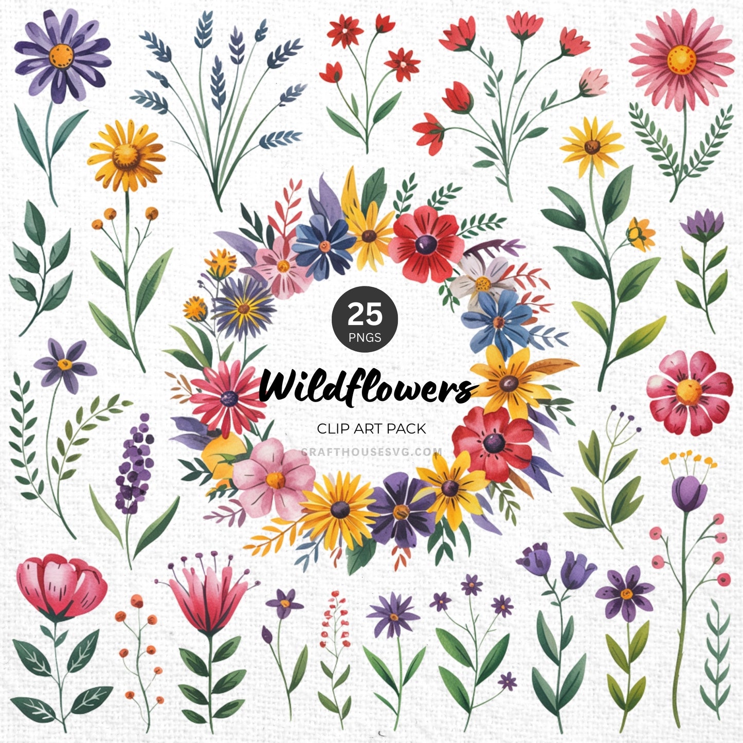 Wildflowers Clipart Pack Sublimation Bundle PNG