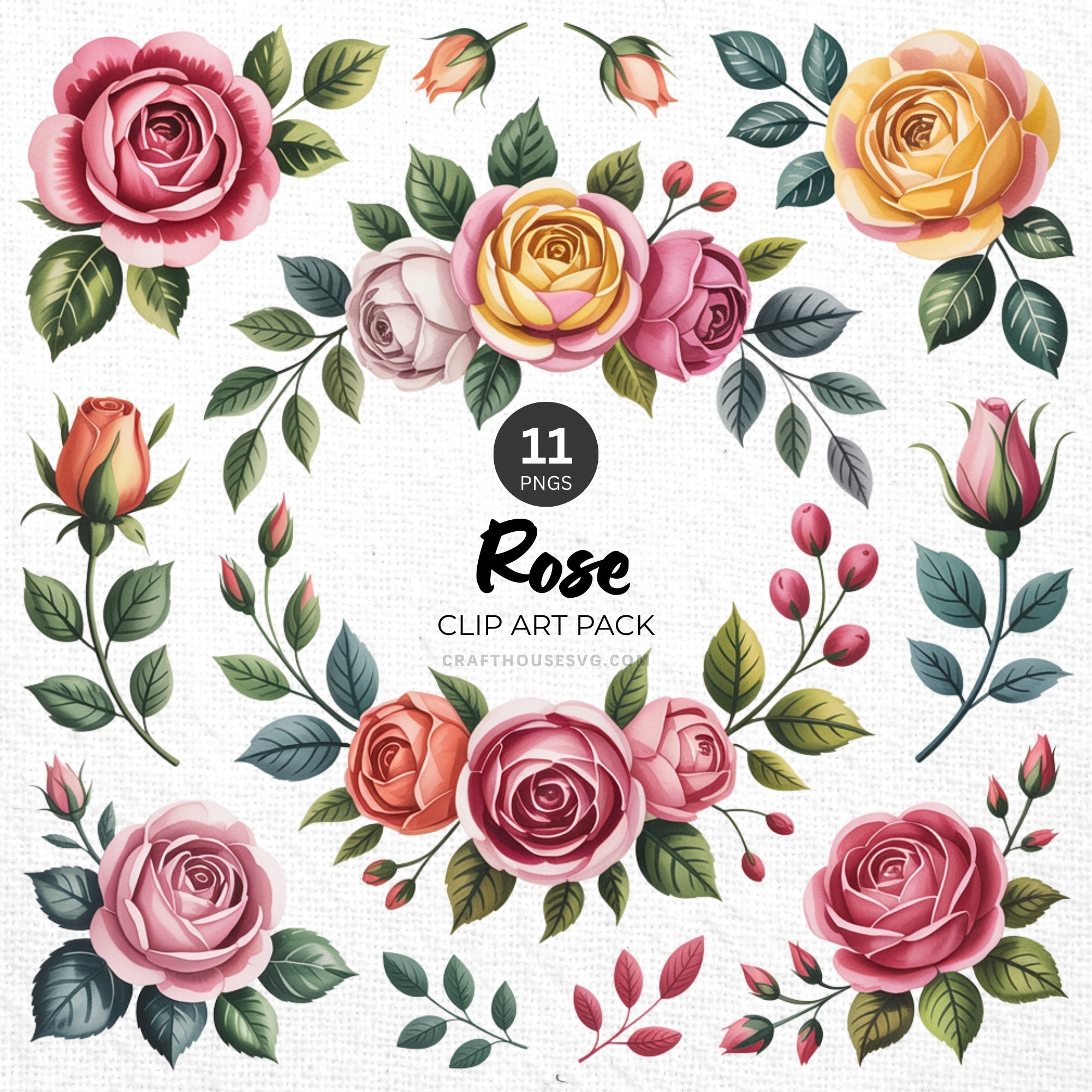 Rose Clipart Pack Sublimation Bundle PNG - Craft House SVG