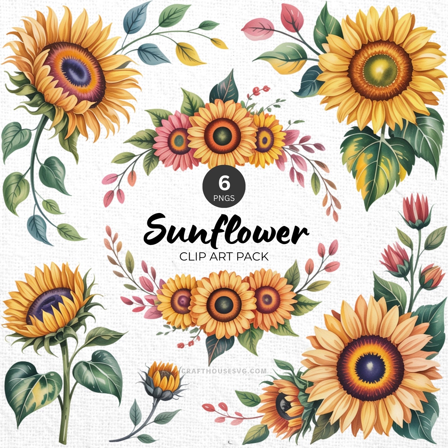 Sunflower Clipart Pack Sublimation Bundle PNG