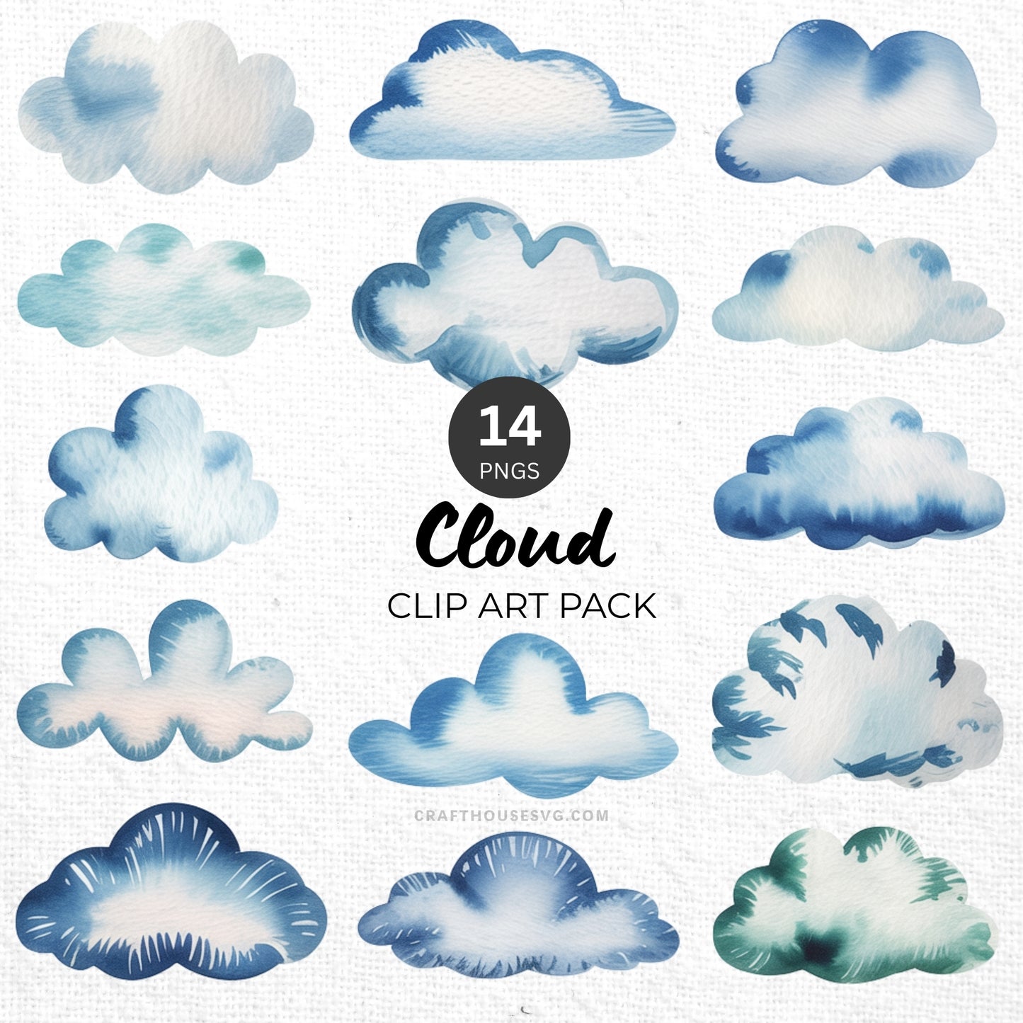 Cloud Clipart Pack Sublimation Bundle PNG