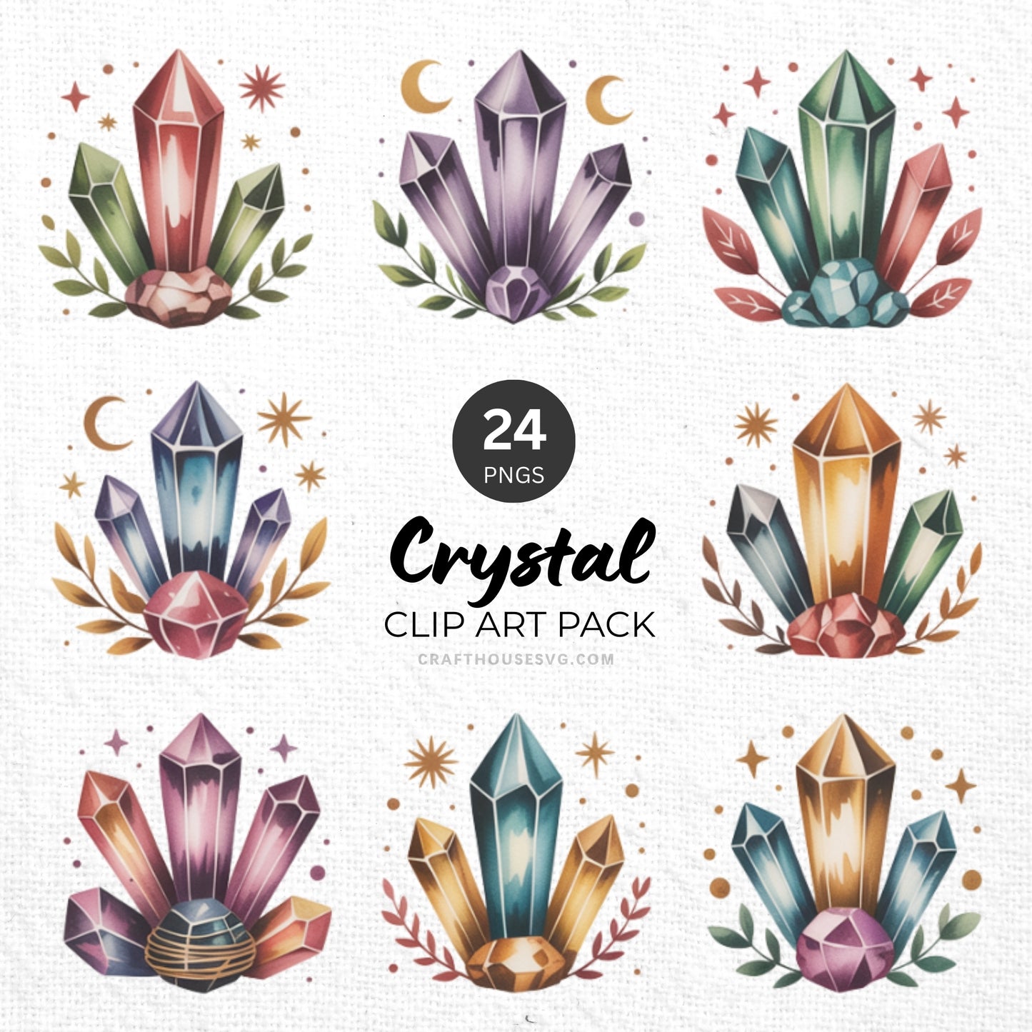 Crystal Clipart Pack Sublimation Bundle PNG