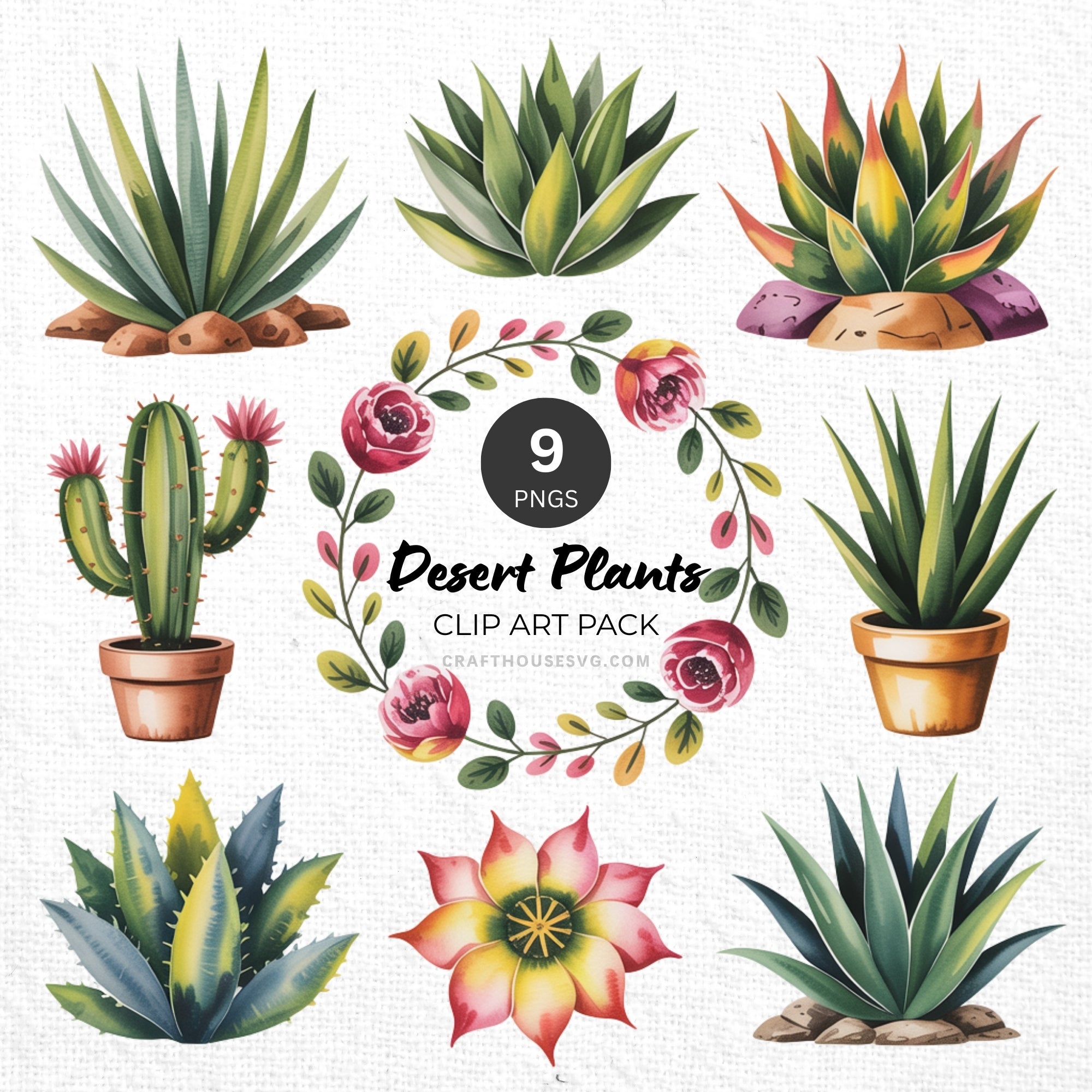 Desert Plant Clipart Pack Sublimation Bundle PNG