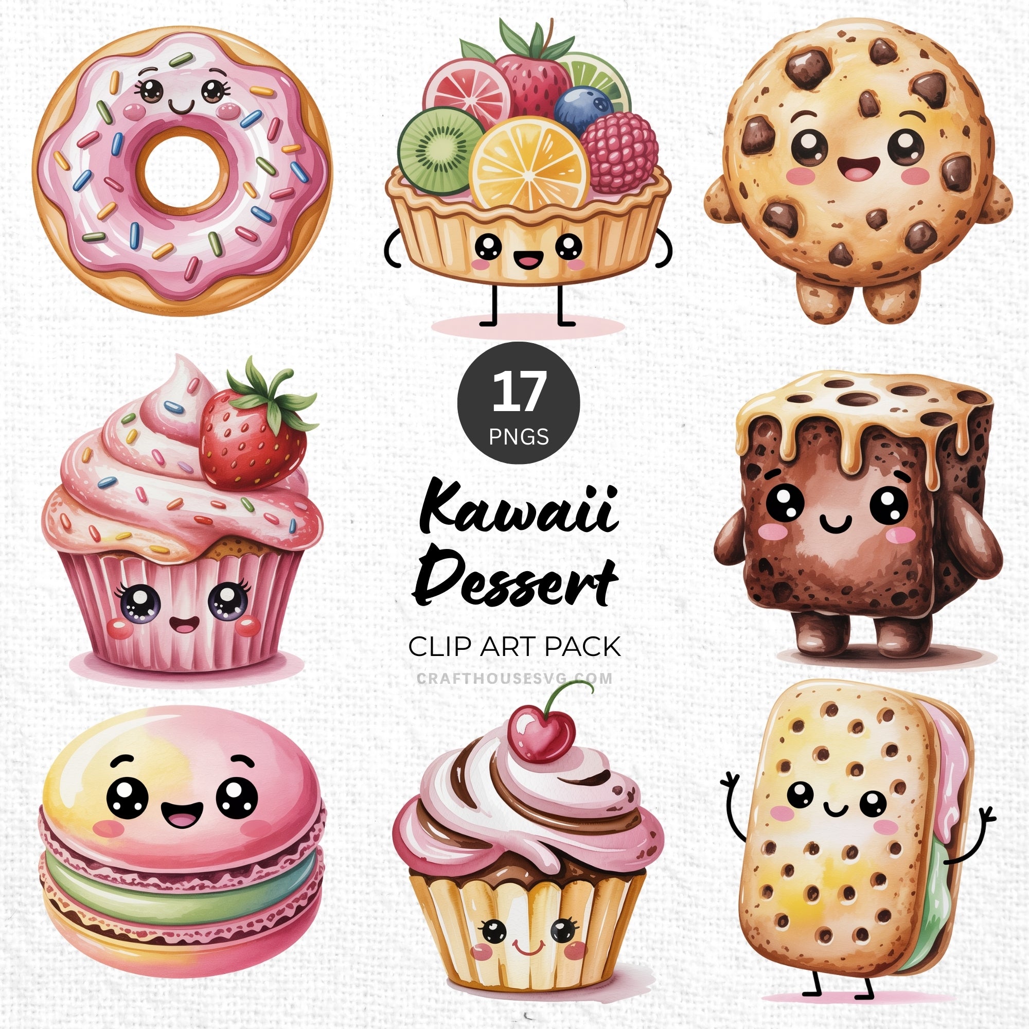 Kawaii Dessert Clipart Pack Sublimation Bundle PNG