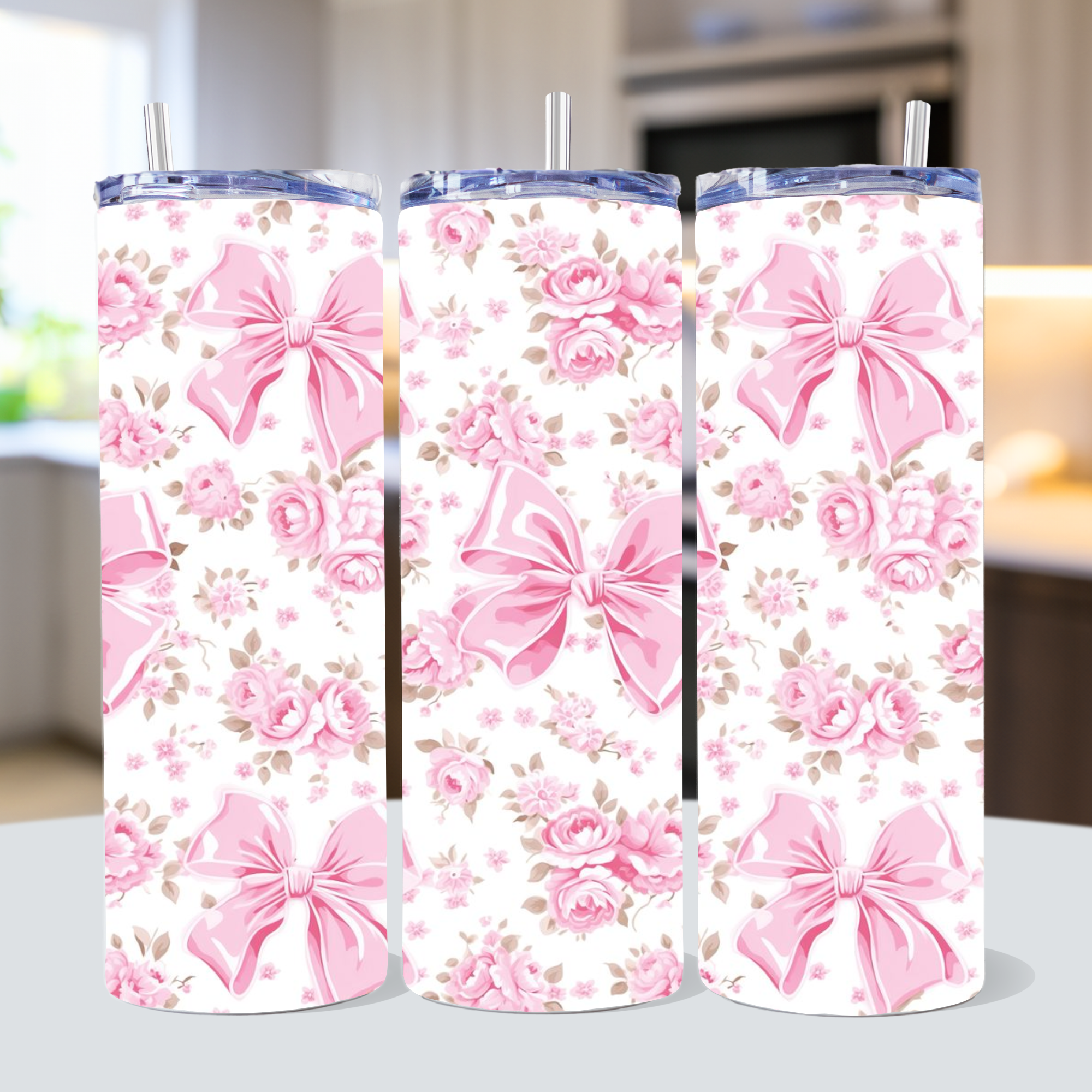 Pink Bow 20oz Tumbler Wrap Bundle Girly Ribbon Sublimation Designs JPG