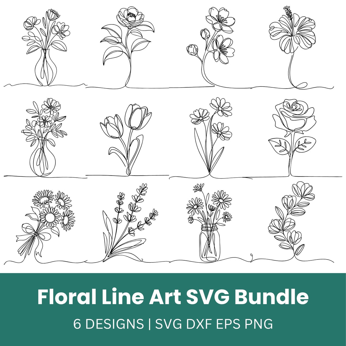 Floral Line Art SVG Bundle