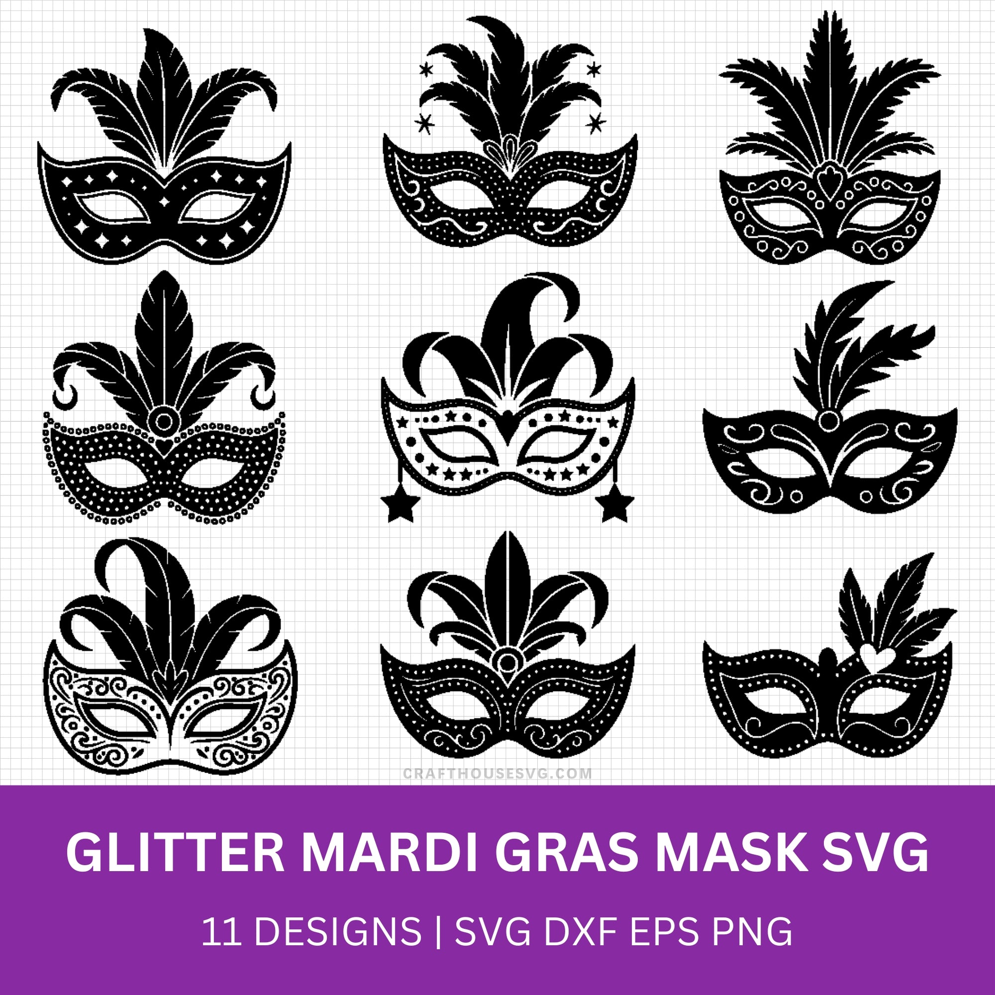 Glitter Mardi Gras Mask SVG Bundle