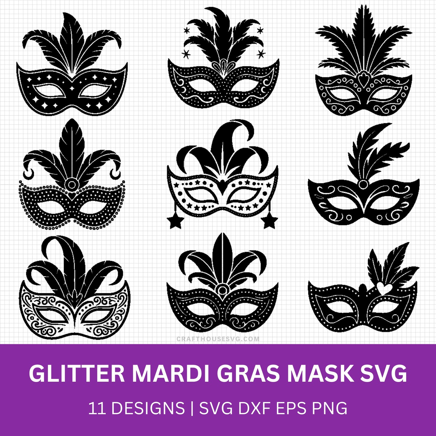 Glitter Mardi Gras Mask SVG Bundle