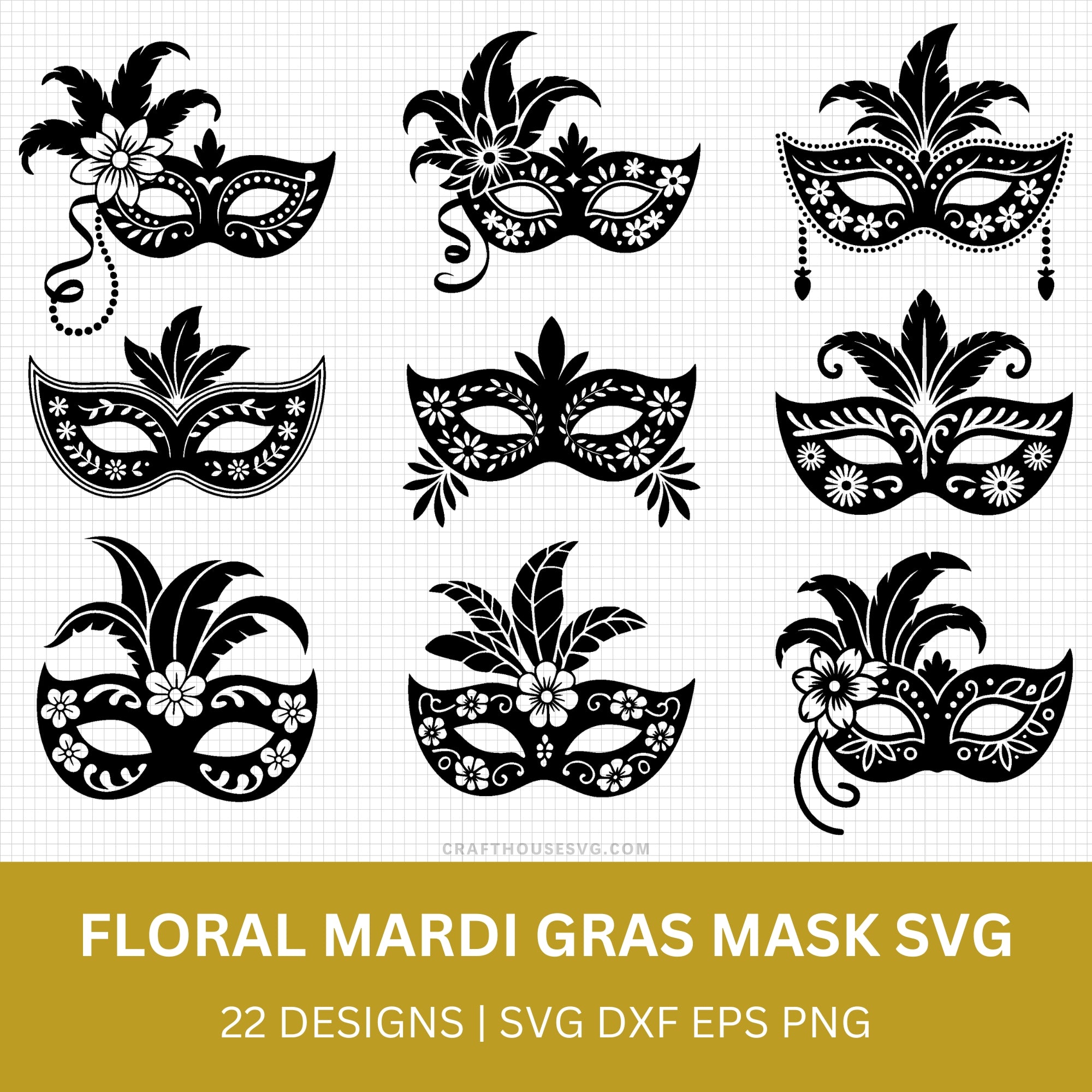 Floral Mardi Gras Mask SVG Bundle
