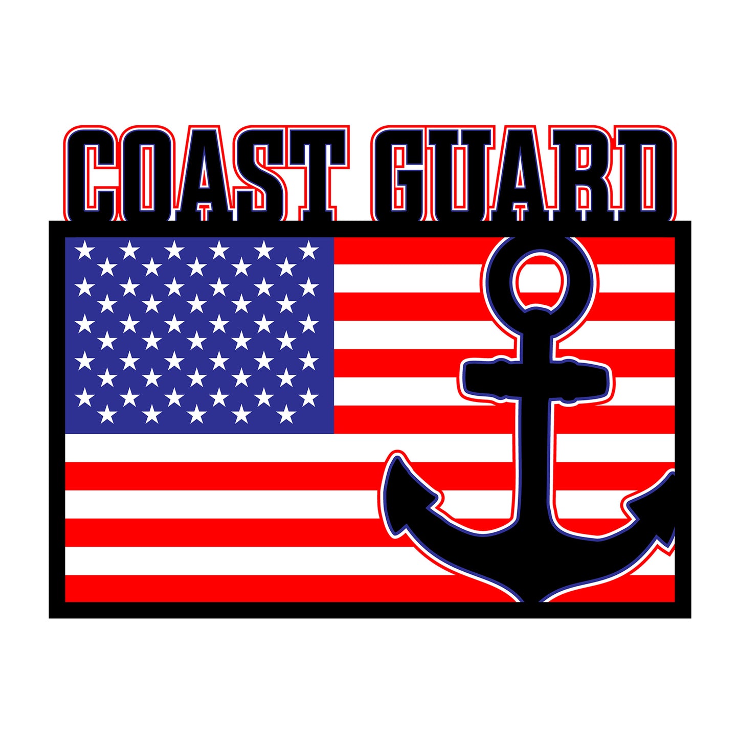 3D Coast Guard American Flag SVG design for Cricut, Silhouette, laser cutting, vinyl, sublimation, patriotic crafts, and 4th of July projects.