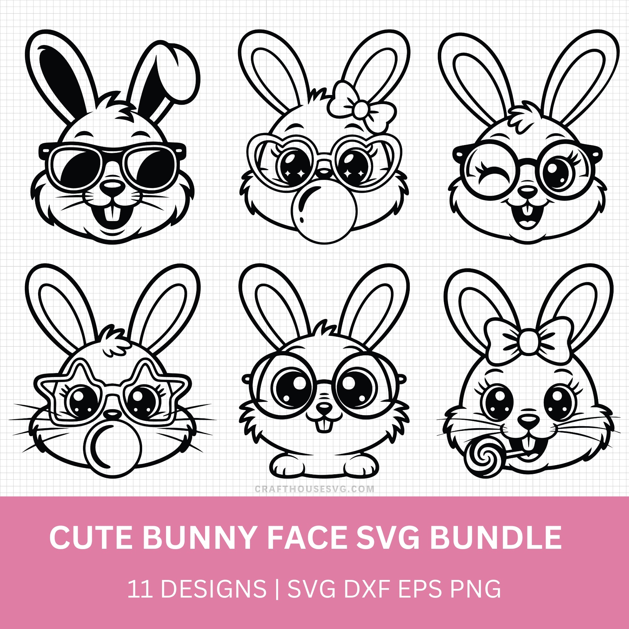 Cute Bunny Face Easter SVG Bundle - Craft House SVG