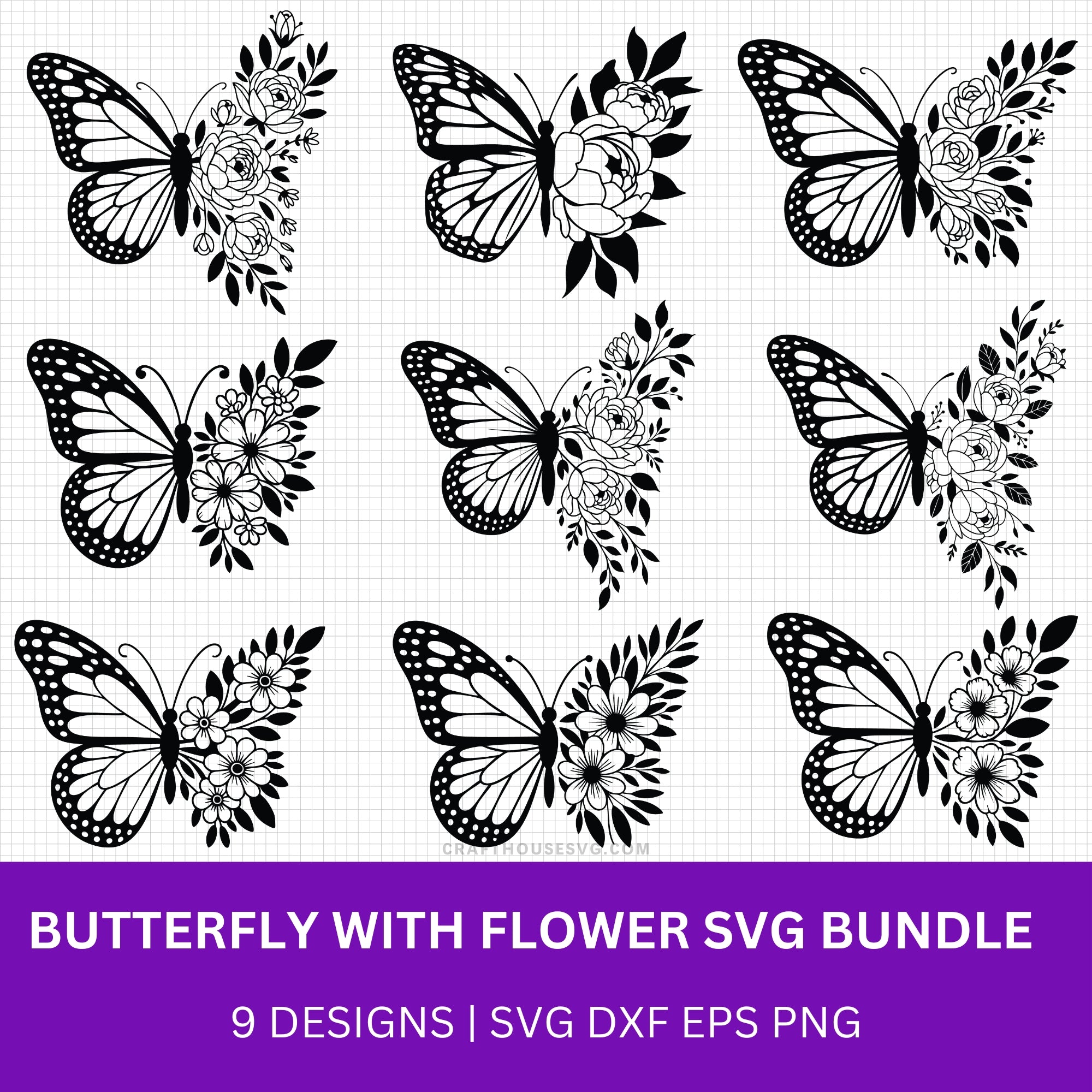 Butterfly with Flower SVG Bundle