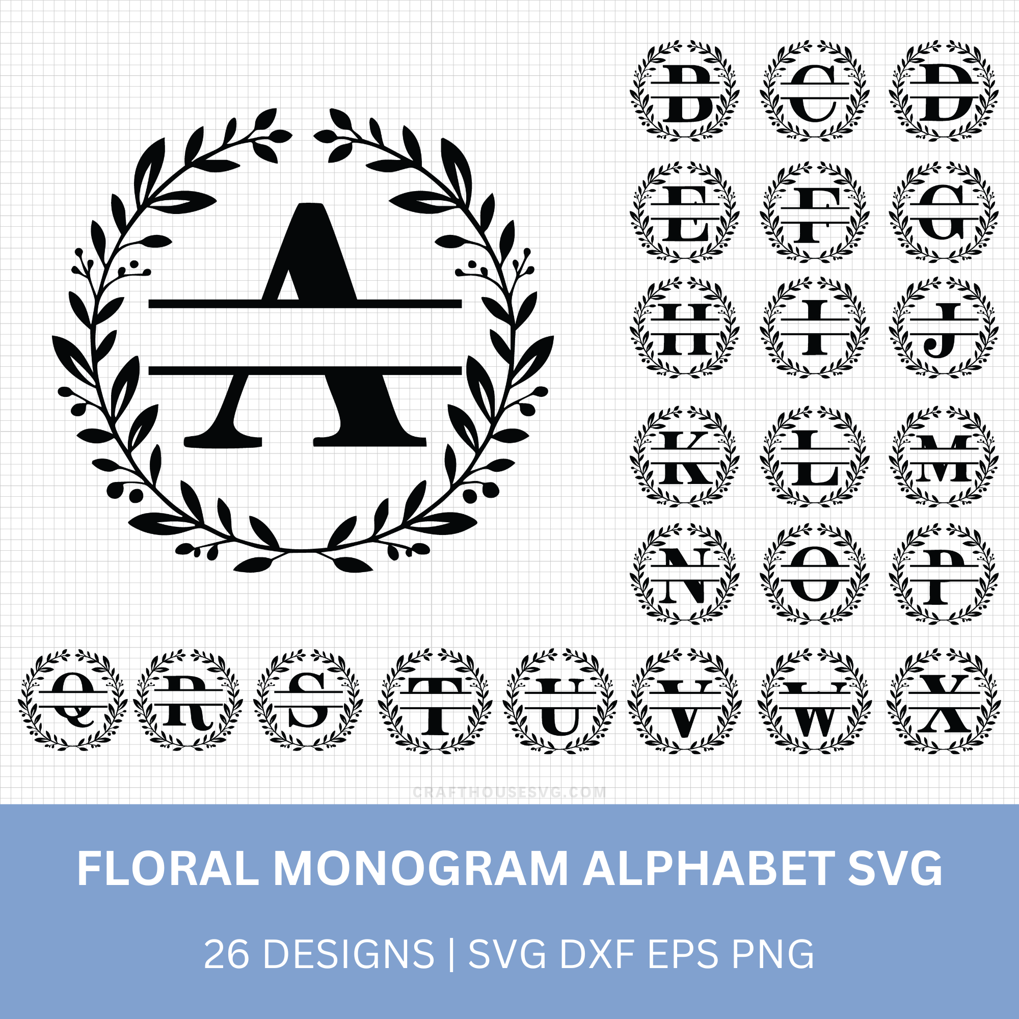 Circle Floral Monogram Alphabet SVG Bundle