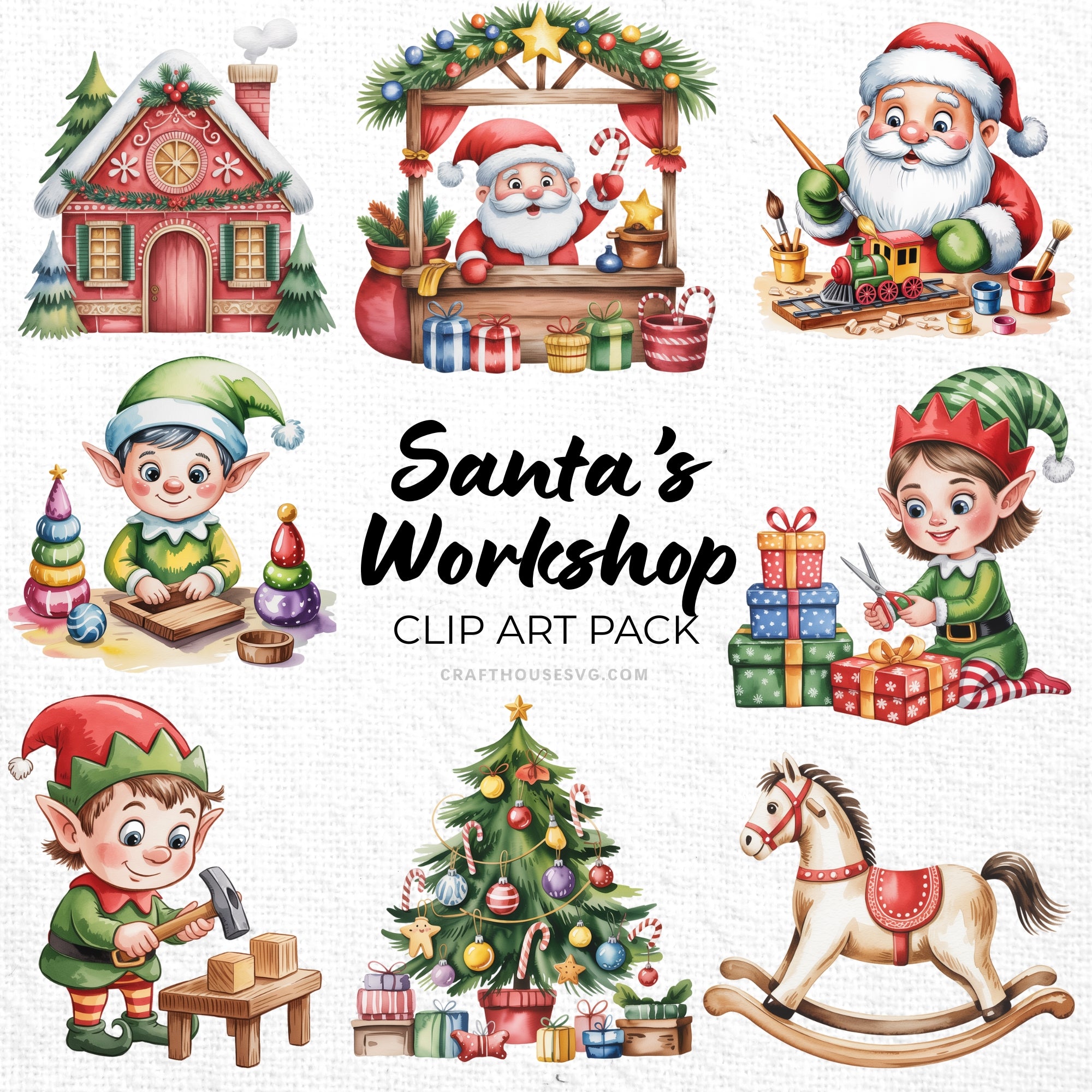 Santa's Workshop Clipart Sublimation Bundle PNG