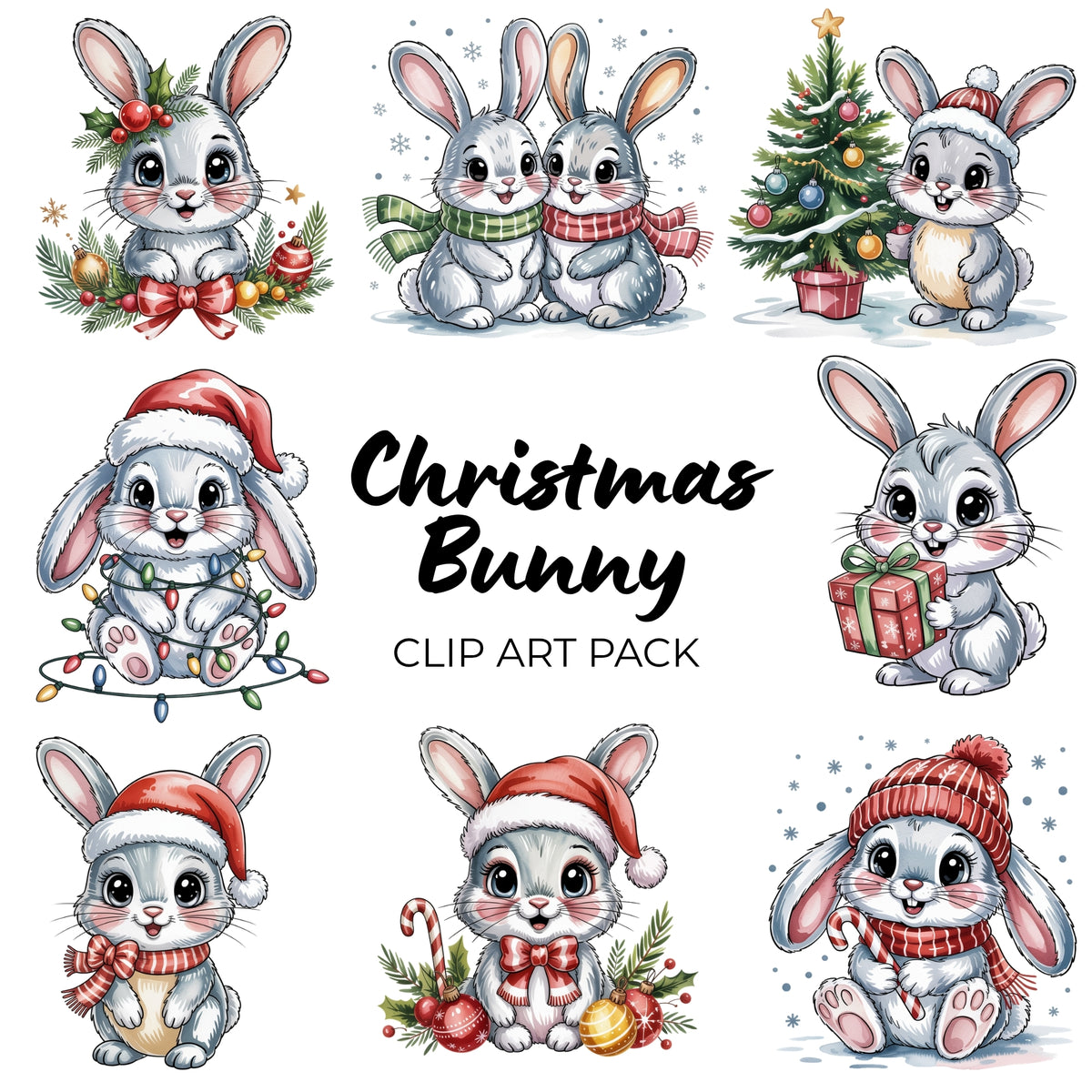 Christmas Bunny Clipart Pack
