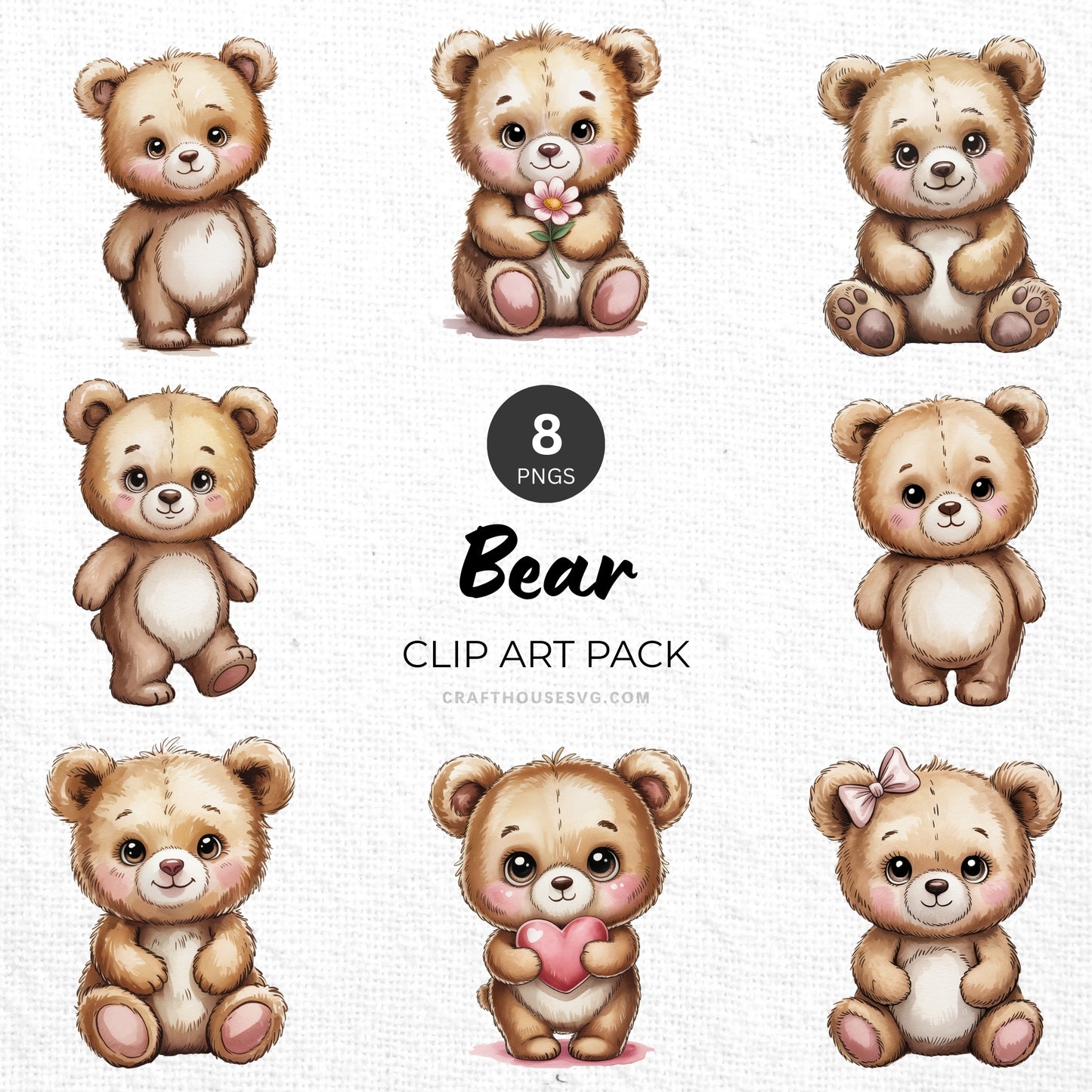 Bear Clipart Pack Sublimation Bundle PNG