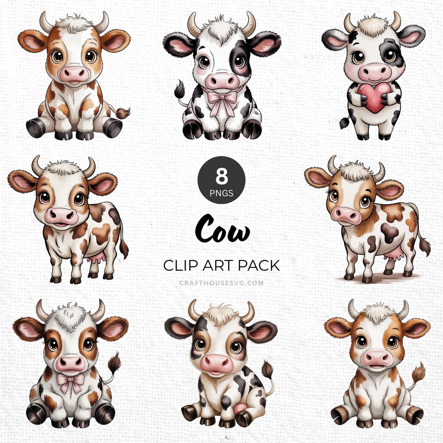 Cow Clipart Pack Sublimation Bundle PNG