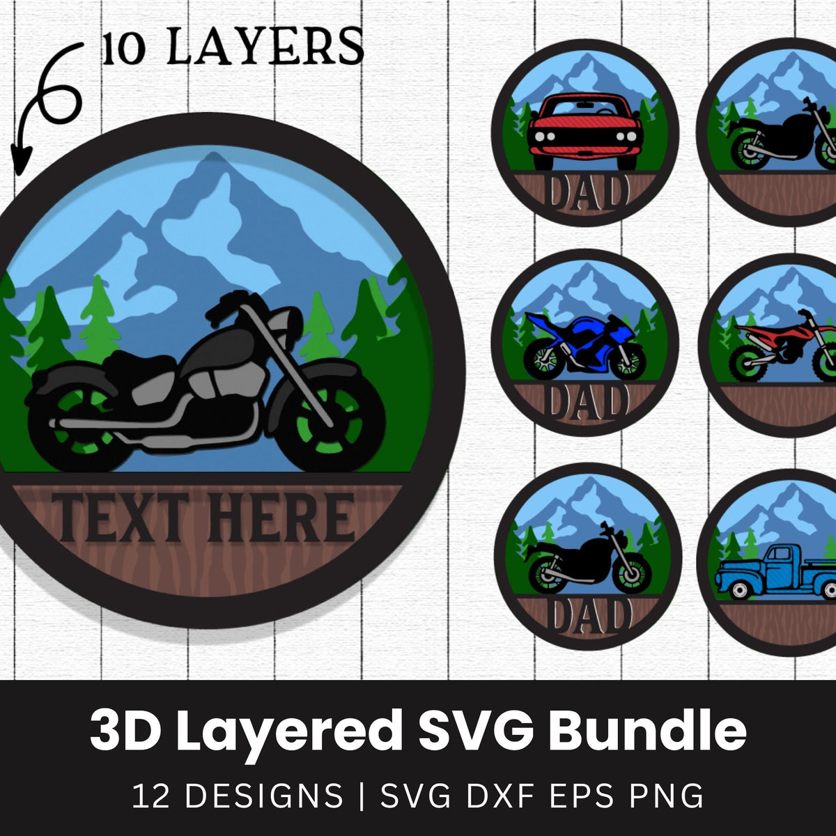3D Layered Car Truck Motorcycle SVG Bundle