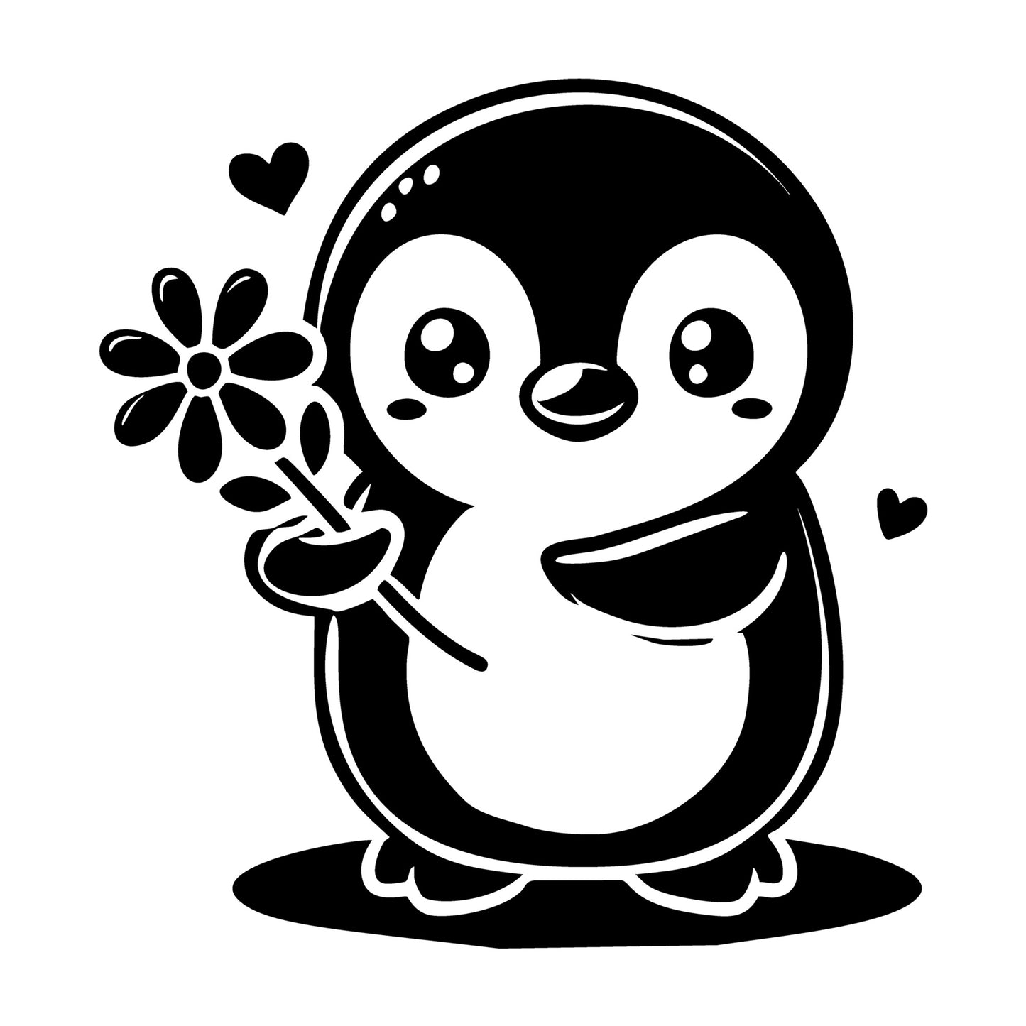 A Cute Penguin with Flower SVG design for Cricut, Silhouette, laser cutting, vinyl, sublimation, and craft projects.
