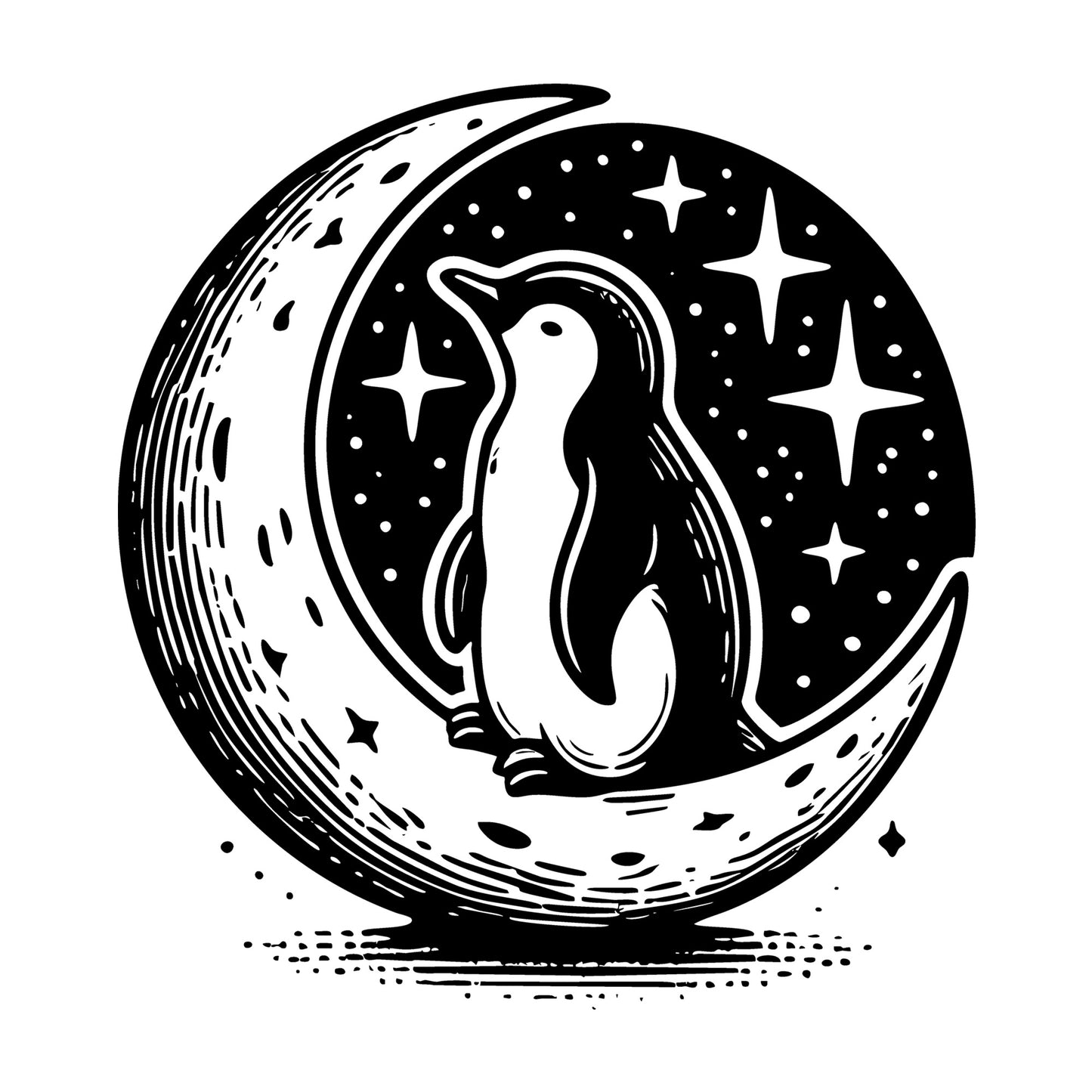 A Penguin Gazing Up At The Stars SVG design for Cricut, Silhouette, laser cutting, vinyl, sublimation, and craft projects.