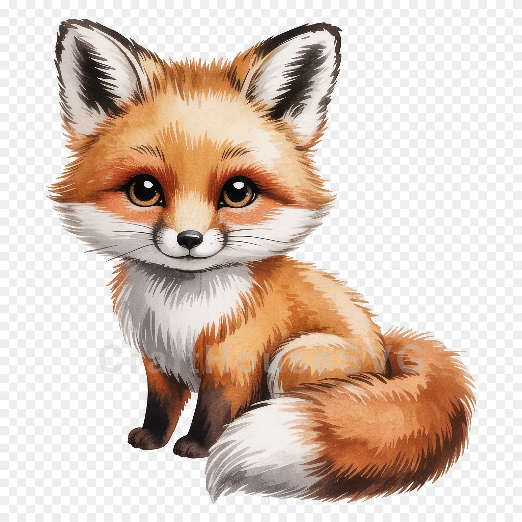 Adorable Fluffy Sitting Fox PNG Clip Art Sublimation