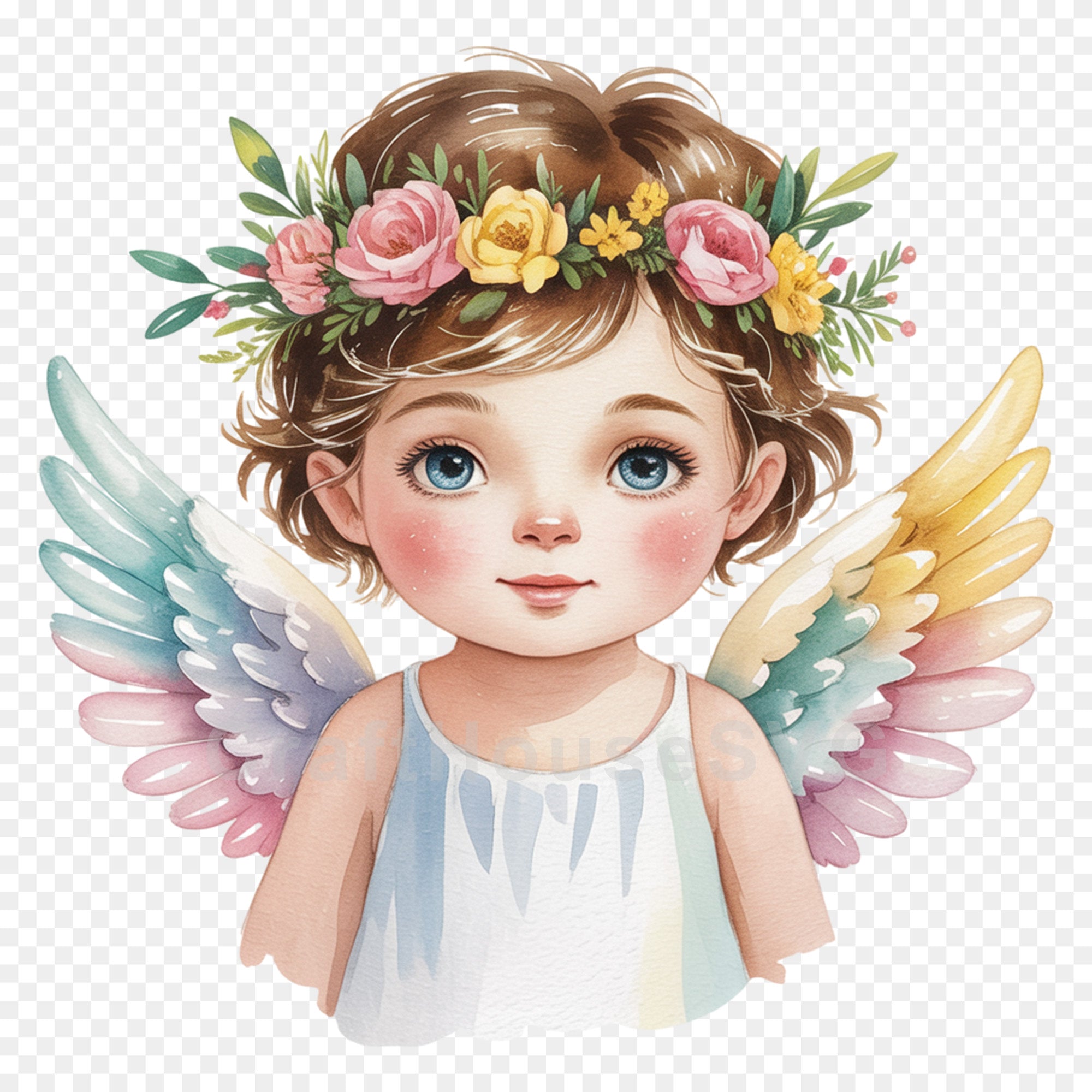 Angel with Flower Crown PNG Clip Art Sublimation