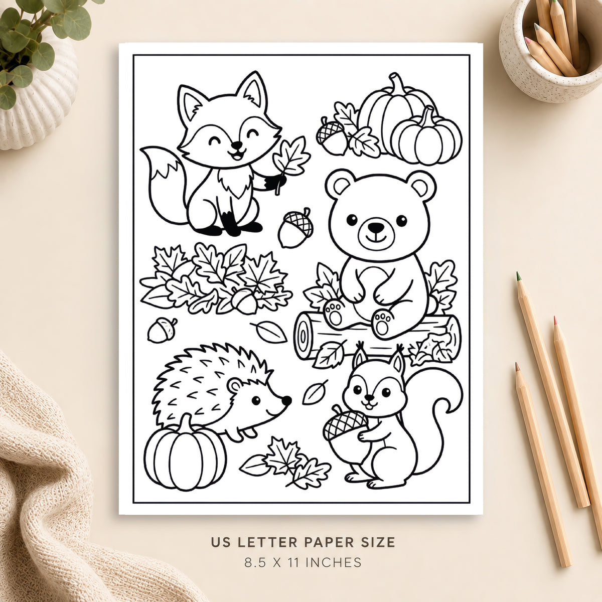 Autumn Animals Coloring Page 6
