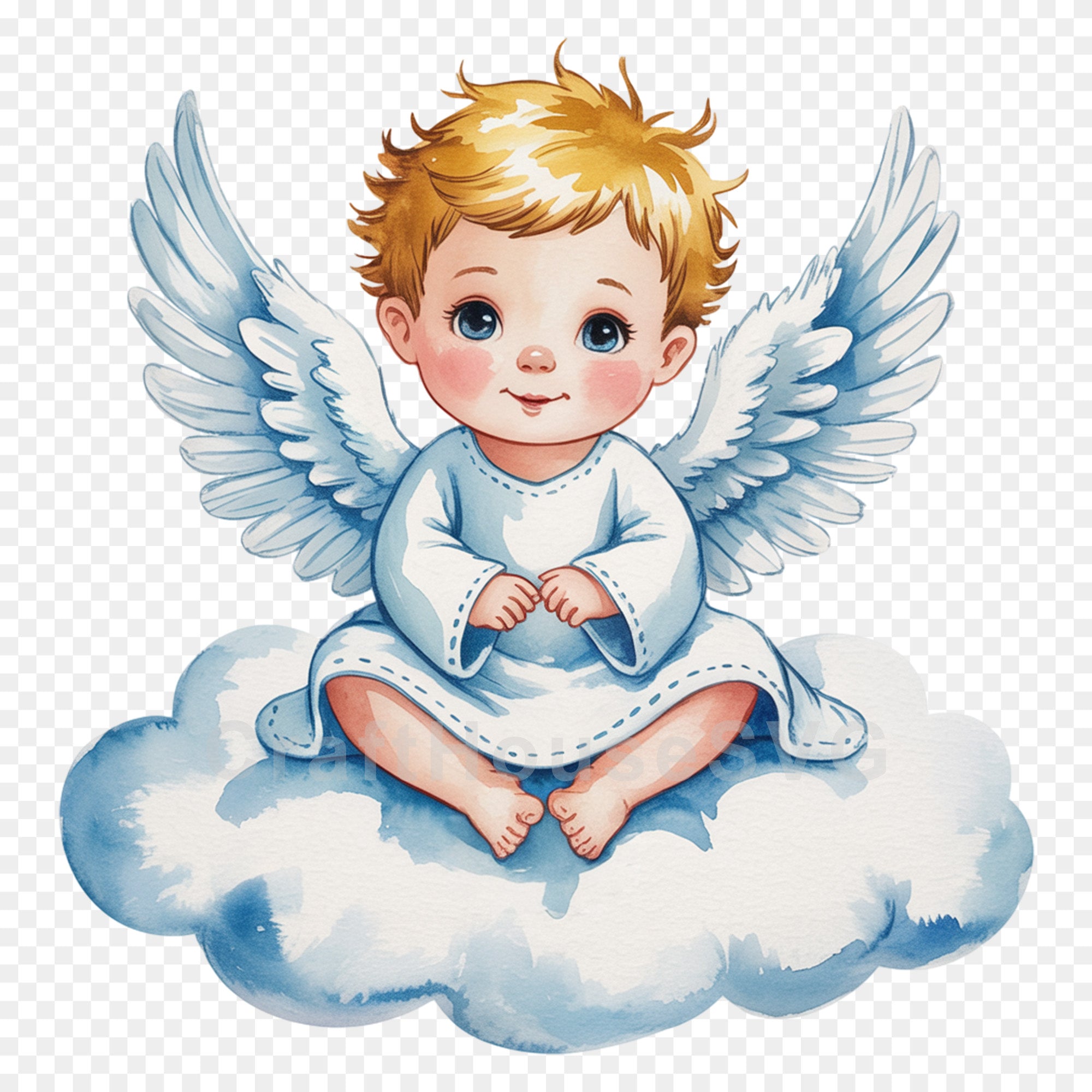 Baby Angel on Cloud PNG Clip Art Sublimation