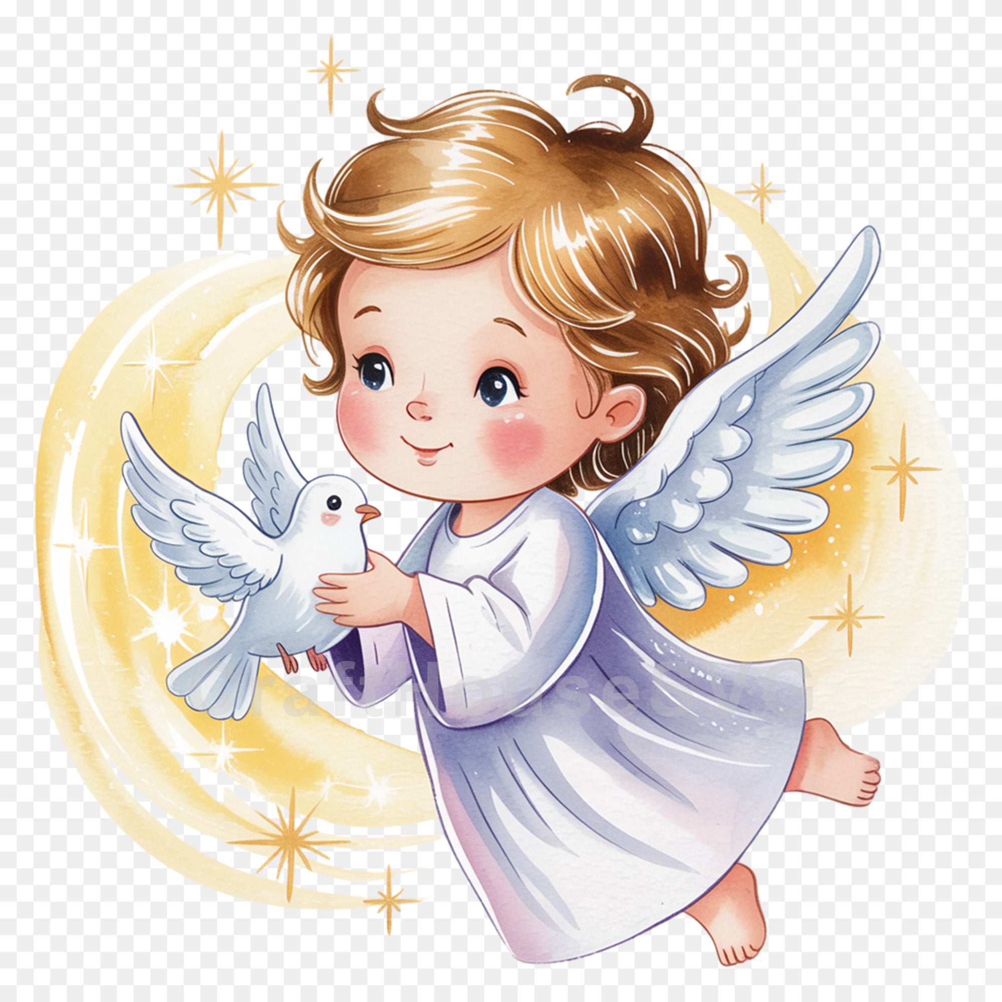 Baby Angel with Dove PNG Clip Art Sublimation