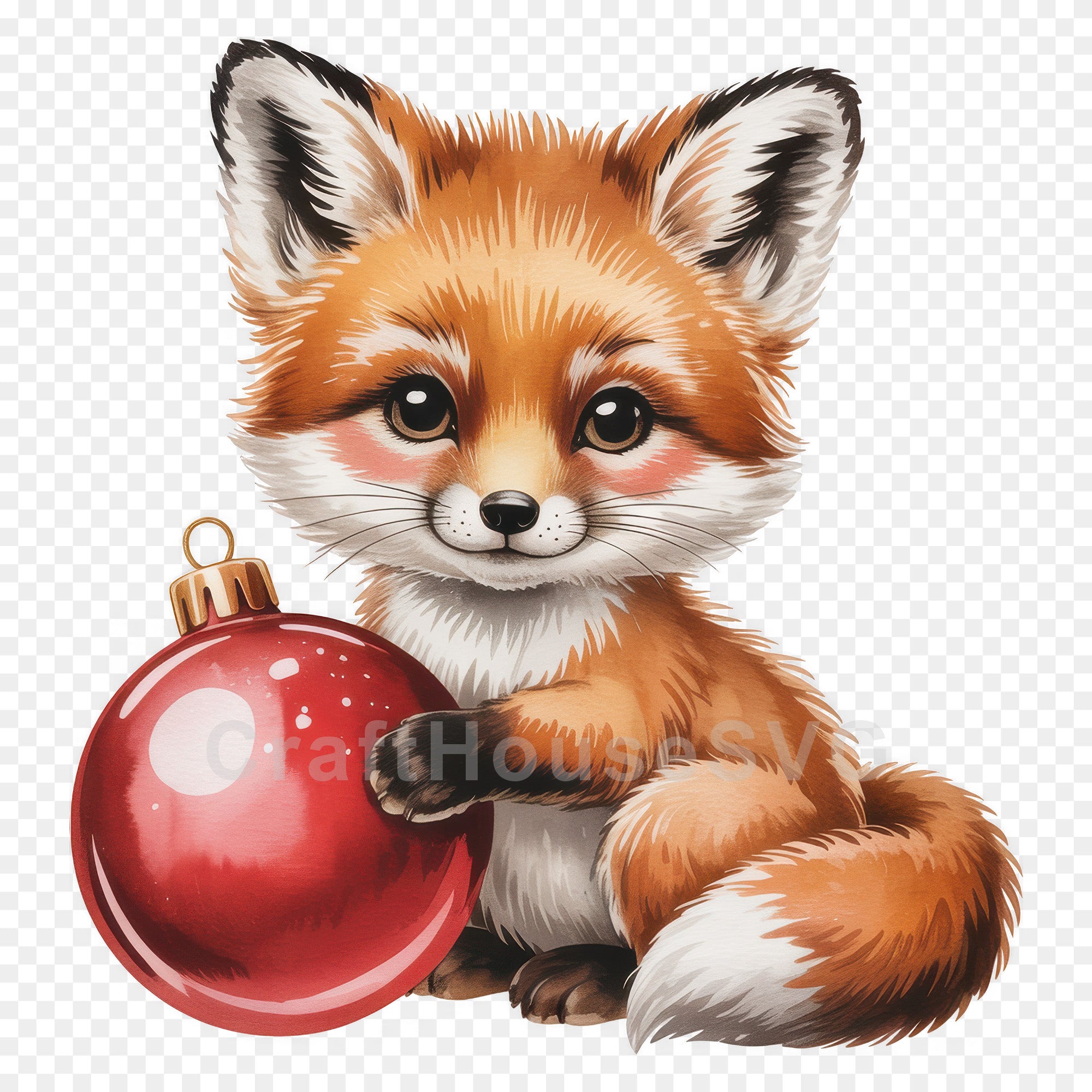 Baby Fox With Ornament PNG Clip Art Sublimation
