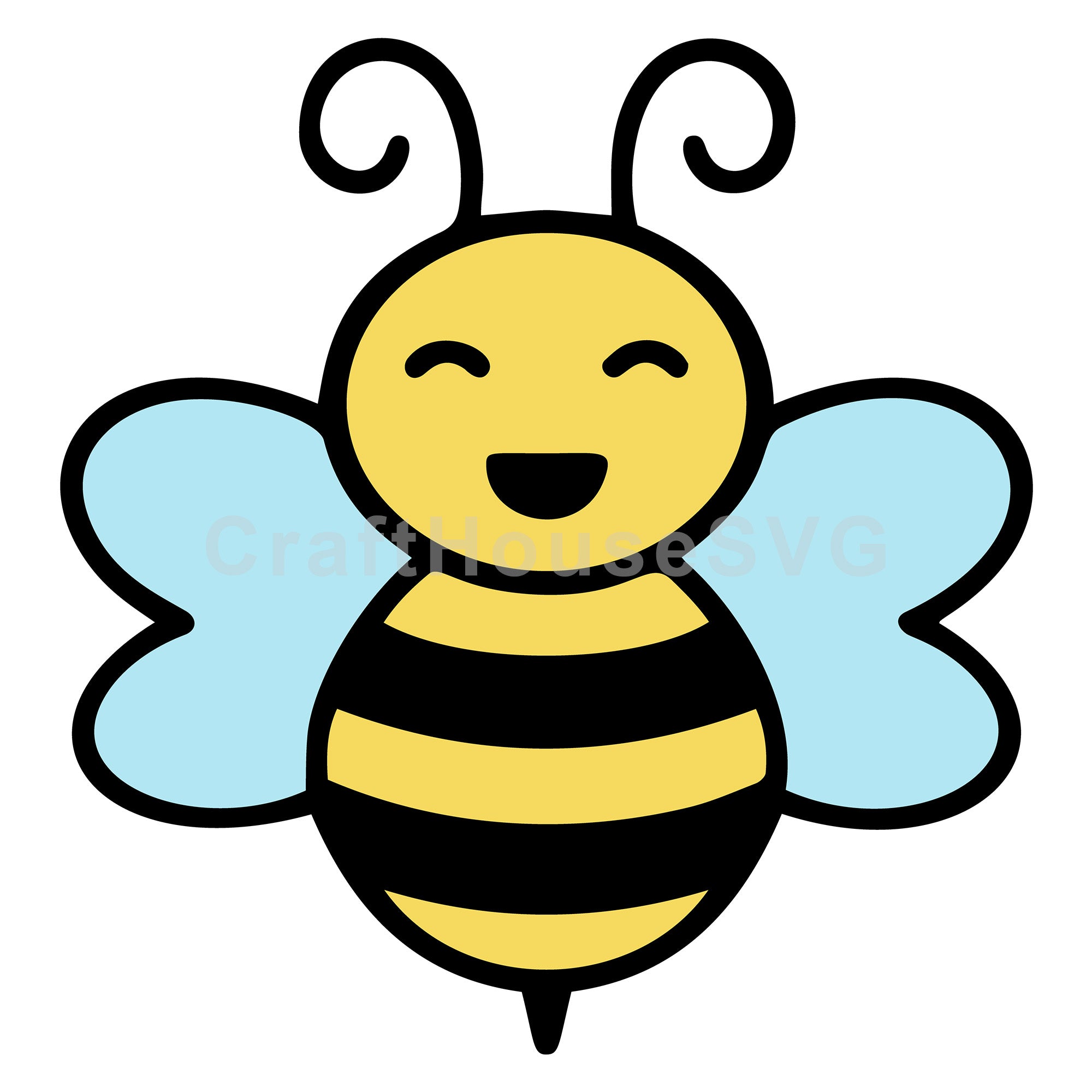 Happy Bee with Curled Antennae Layered SVG