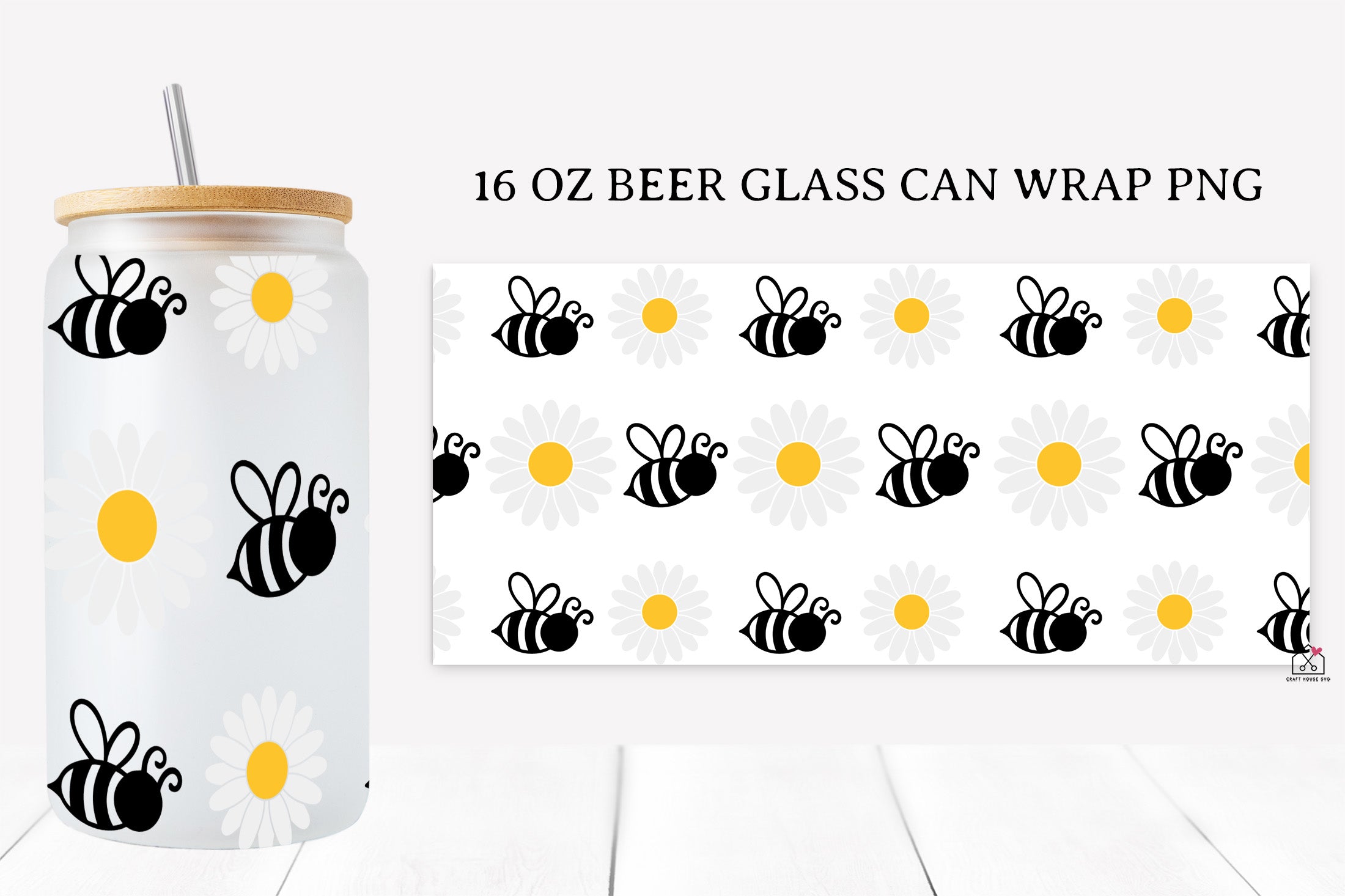 Bee 16 Oz Glass Can Wrap SVG Bundle