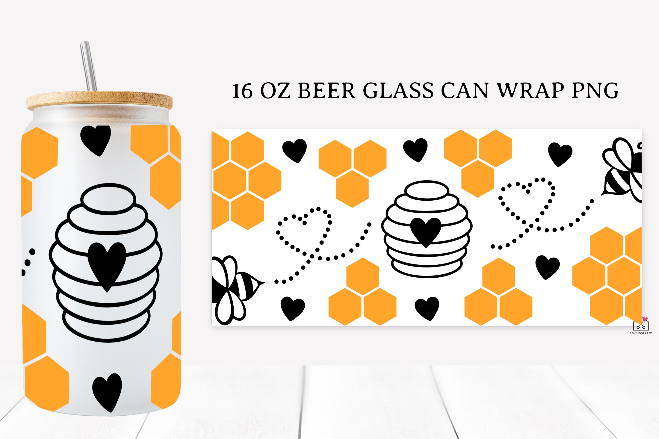 Bee 16 Oz Glass Can Wrap SVG Bundle