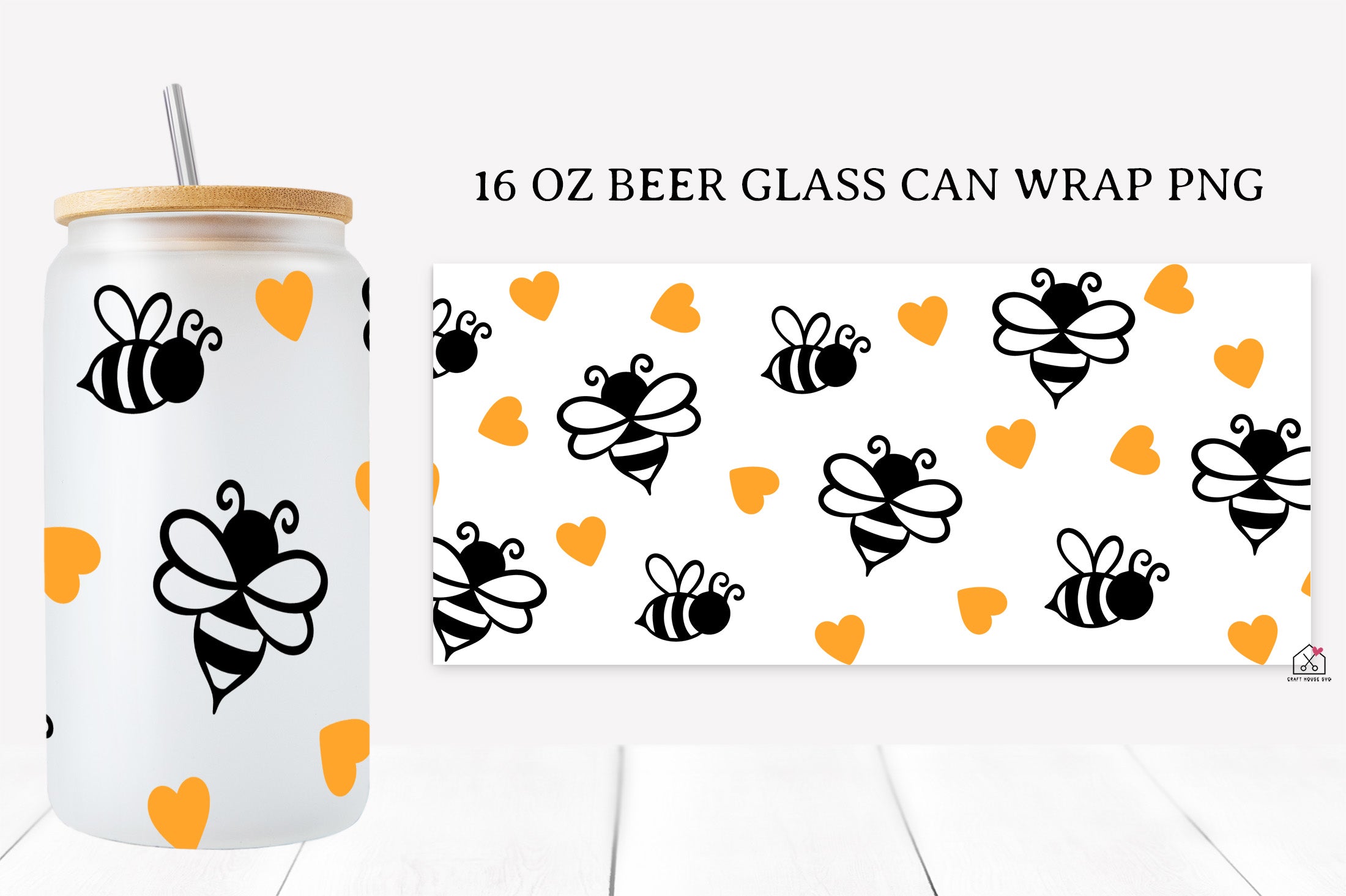 Bee 16 Oz Glass Can Wrap SVG Bundle