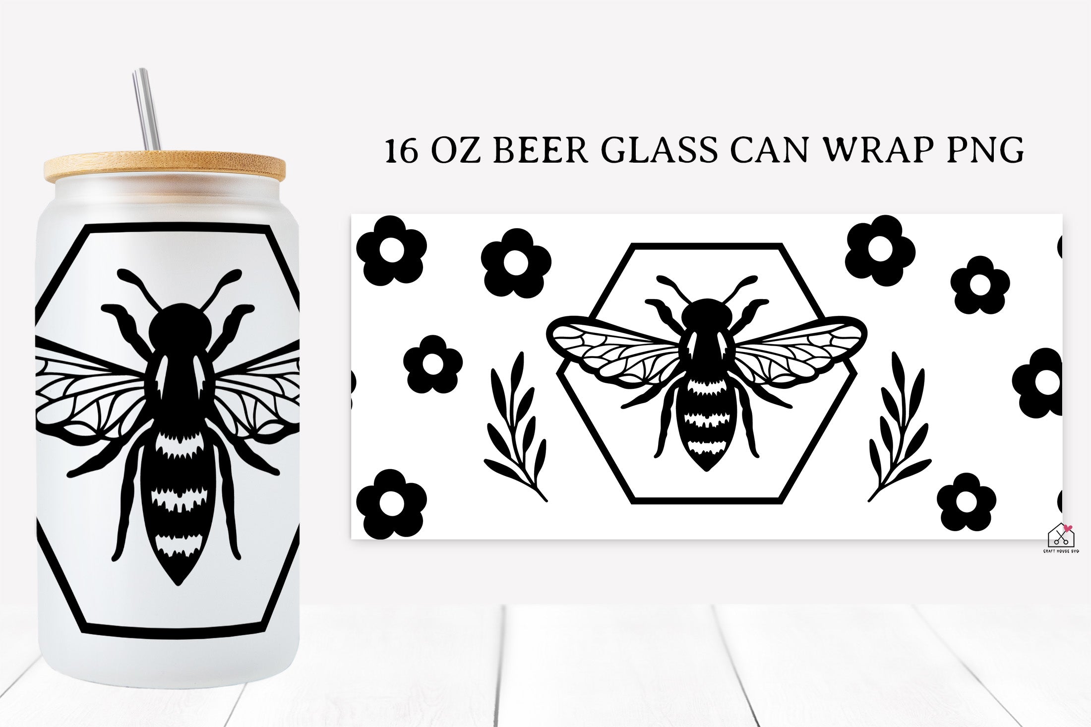 Bee 16 Oz Glass Can Wrap SVG Bundle